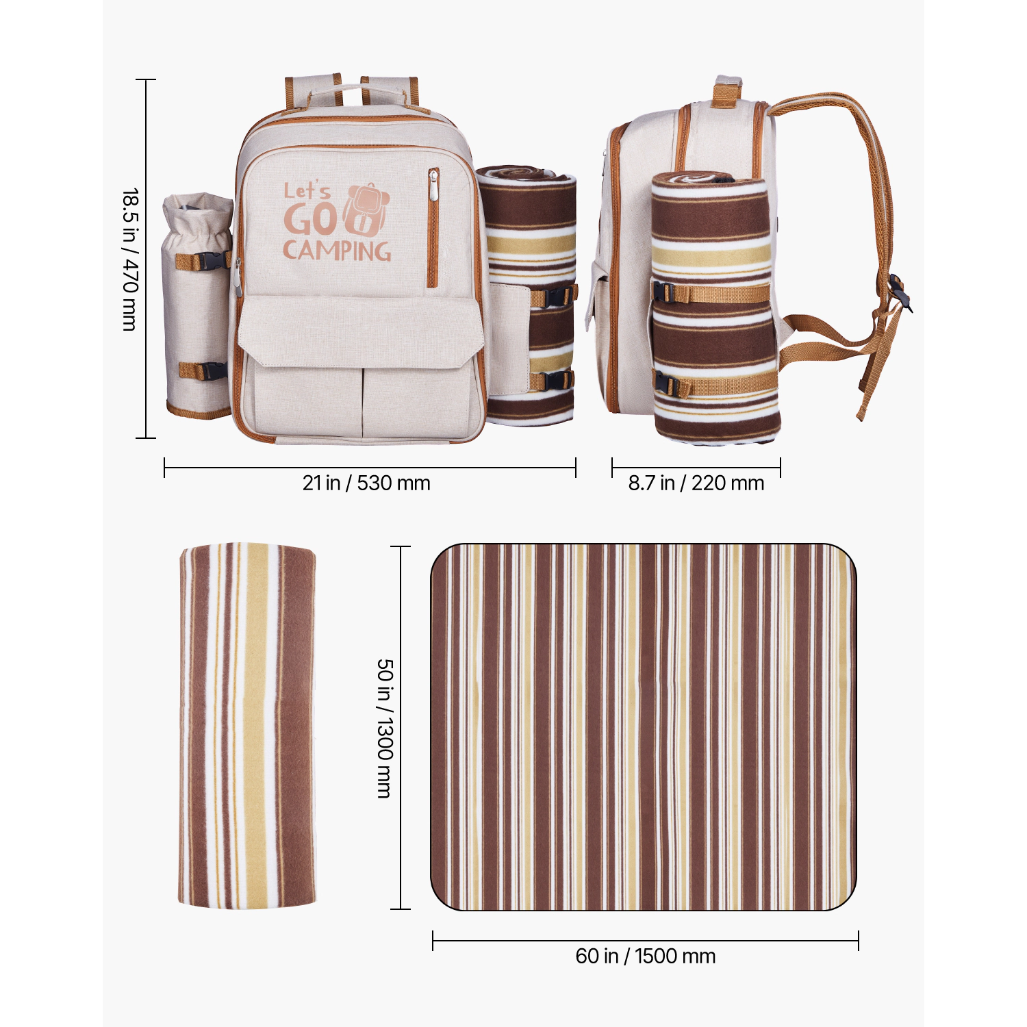 HONGGE Picnic Backpack, Beach Backpack Bag with Insulated Cooler Compartment, Detachable Bottle/Wine Holder