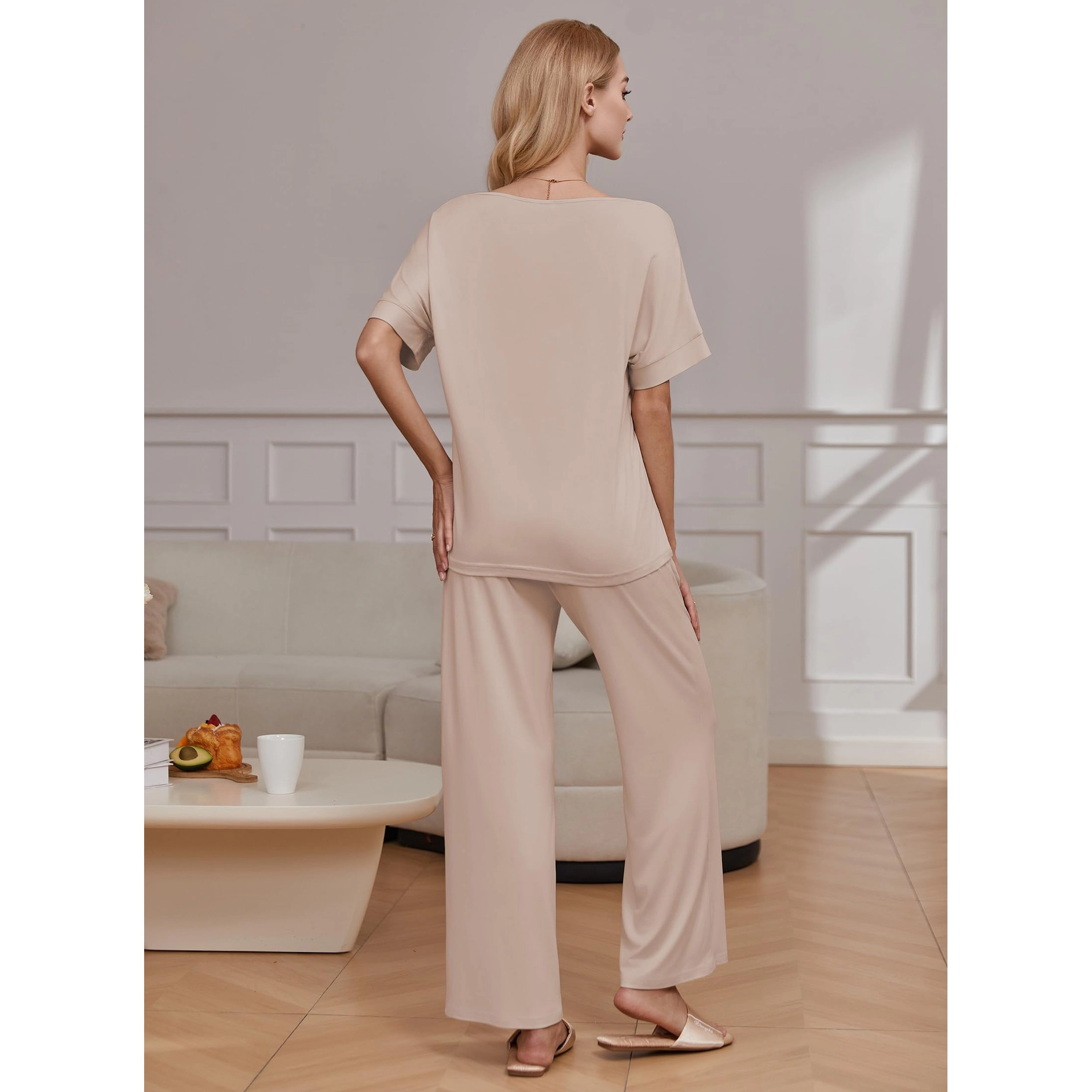 Ekouaer Pajama Sets for Women Short Sleeve Tops and Long Pants Pjs Lounge Set Summer 2 Piece Outfits