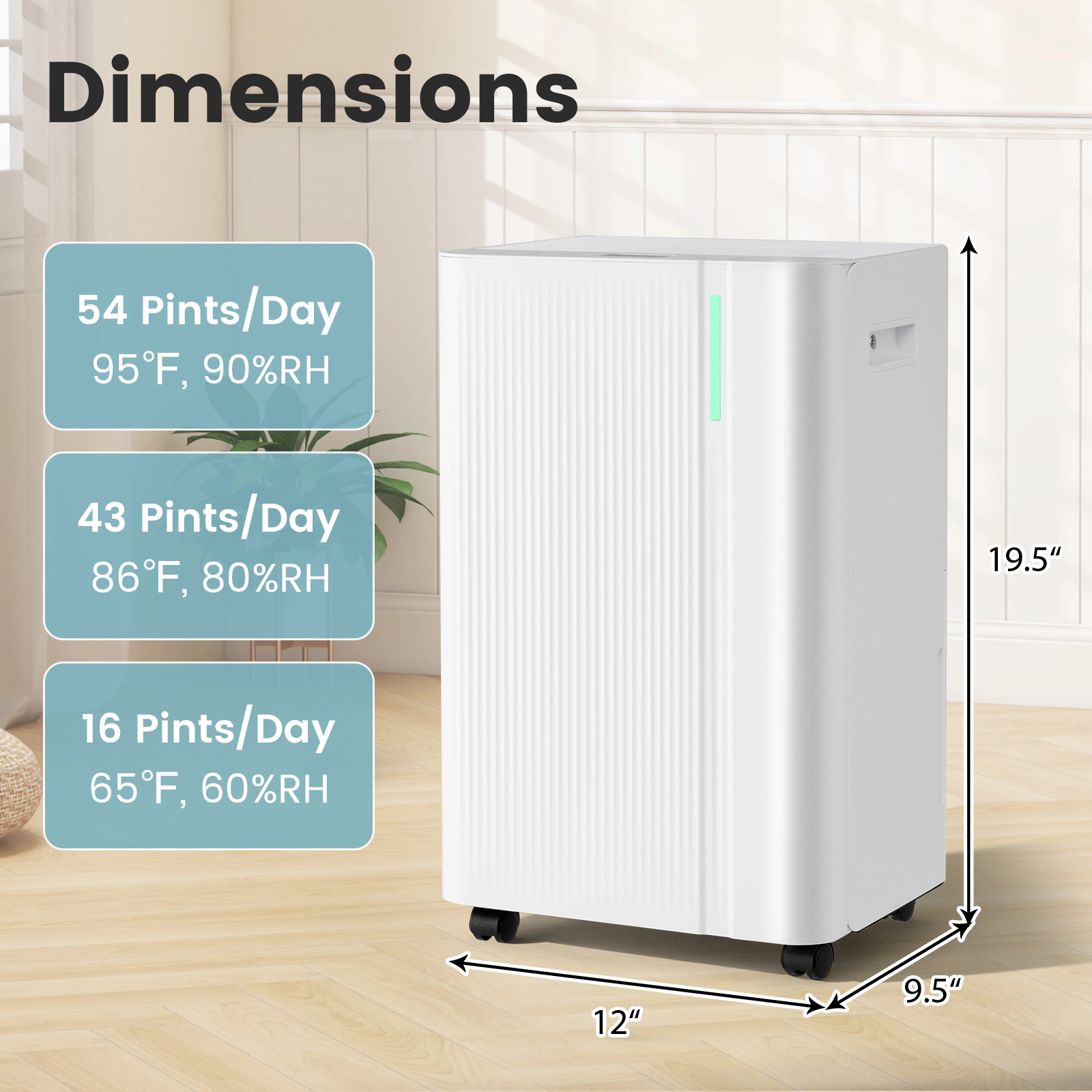 SlickBlue 54 Pint Dehumidifier with Humidity Control, Drain Hose and Smart Display