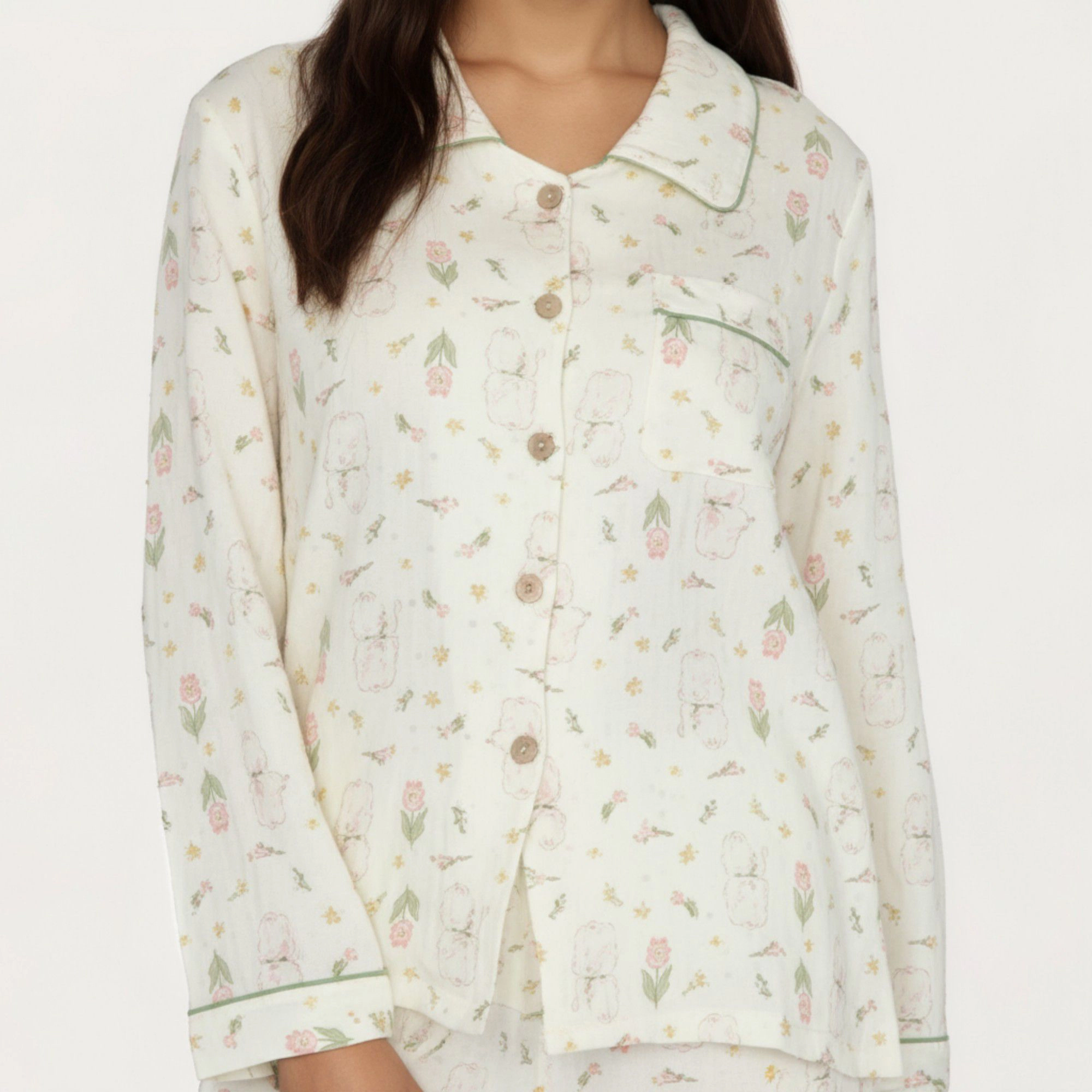 Anna-Kaci Women's 2-Piece Long Sleeve Button Front Top and Relaxed Fit Pants Pajama Set with Tulip Print