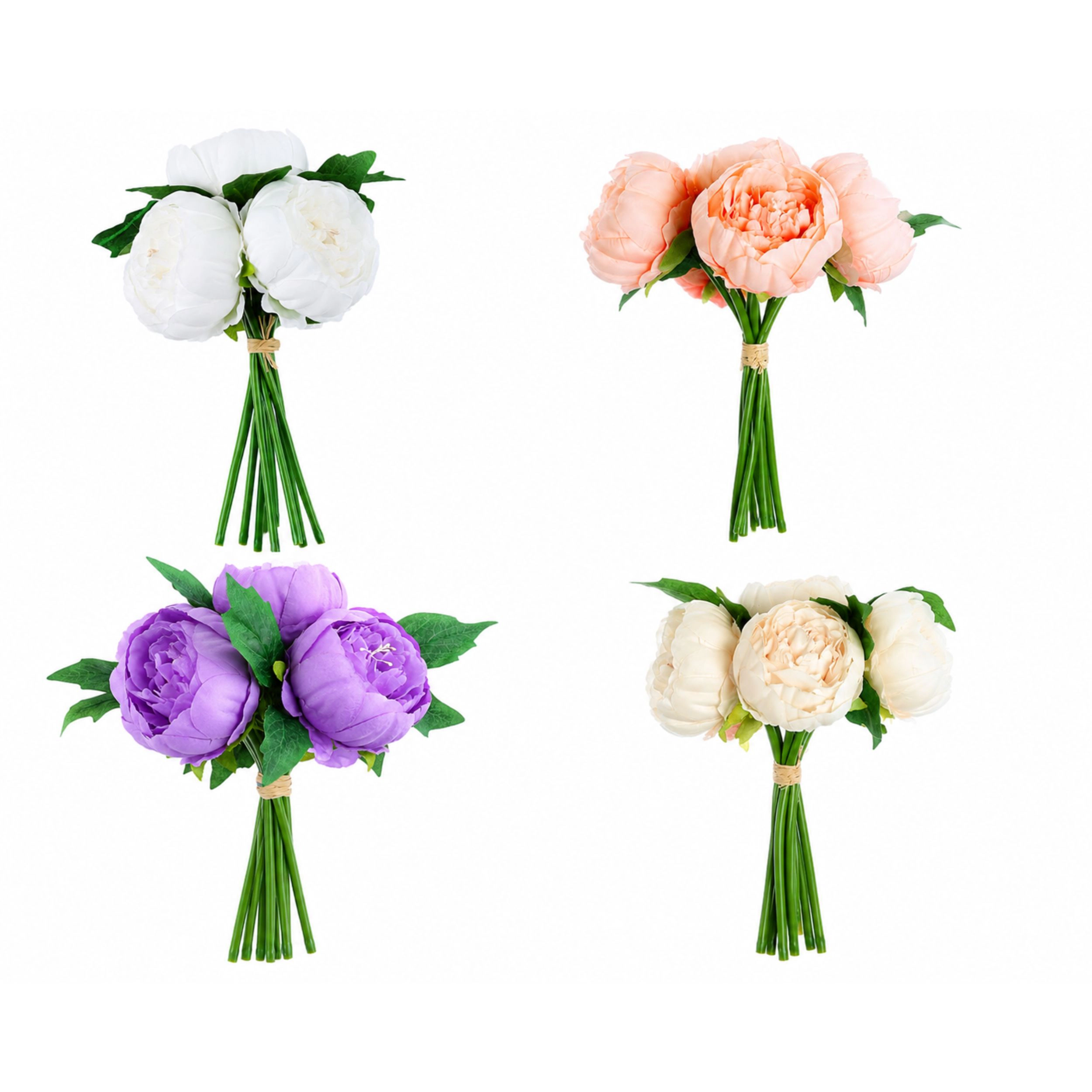 Home Collection 10-Inch Artificial Silk Peony Flower Bouquet with 5 Blooms