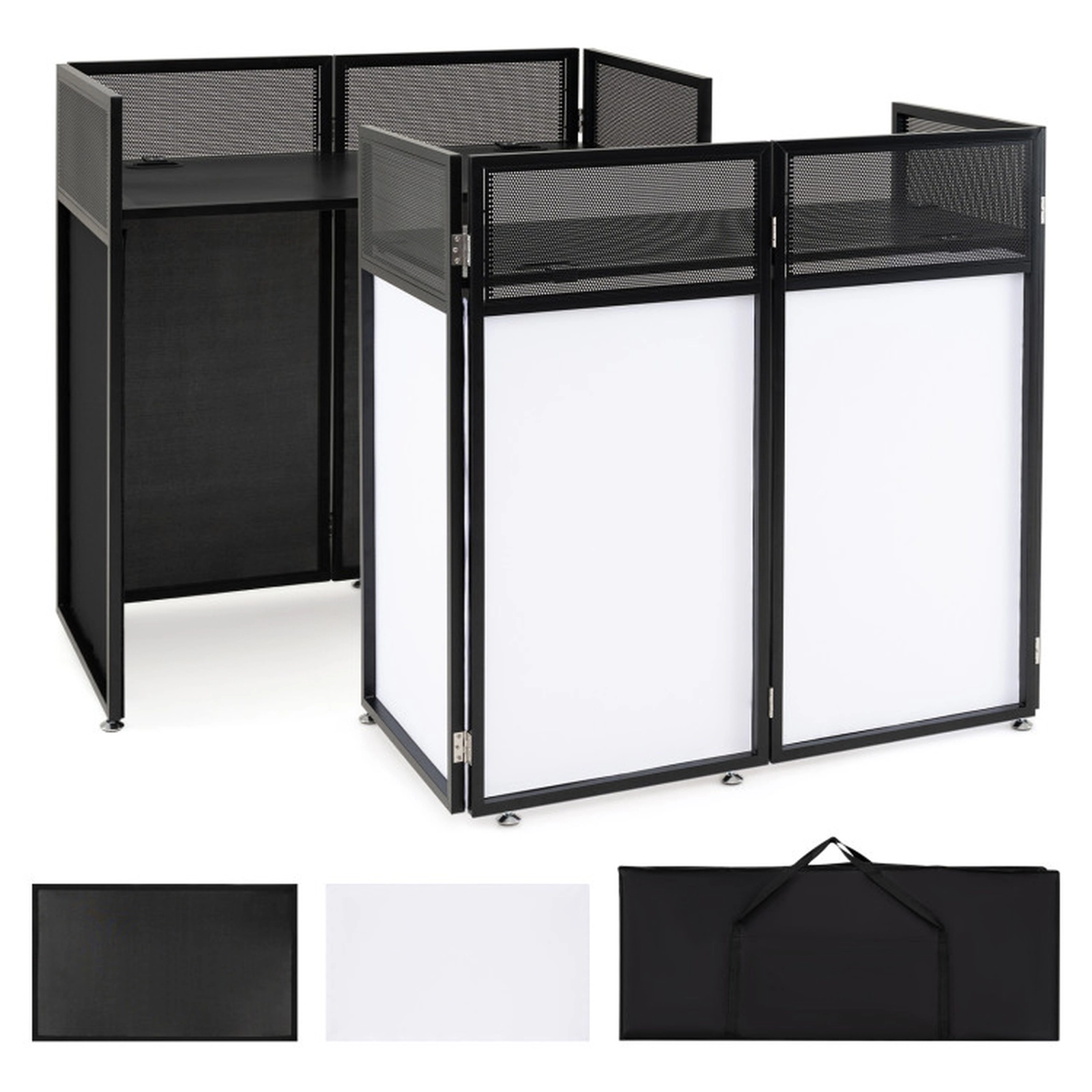 SUGIFT Portable 4-Panel DJ Booth with Adjustable Feet and Detachable Ventilated Tabletop 110-lb Capacity Black
