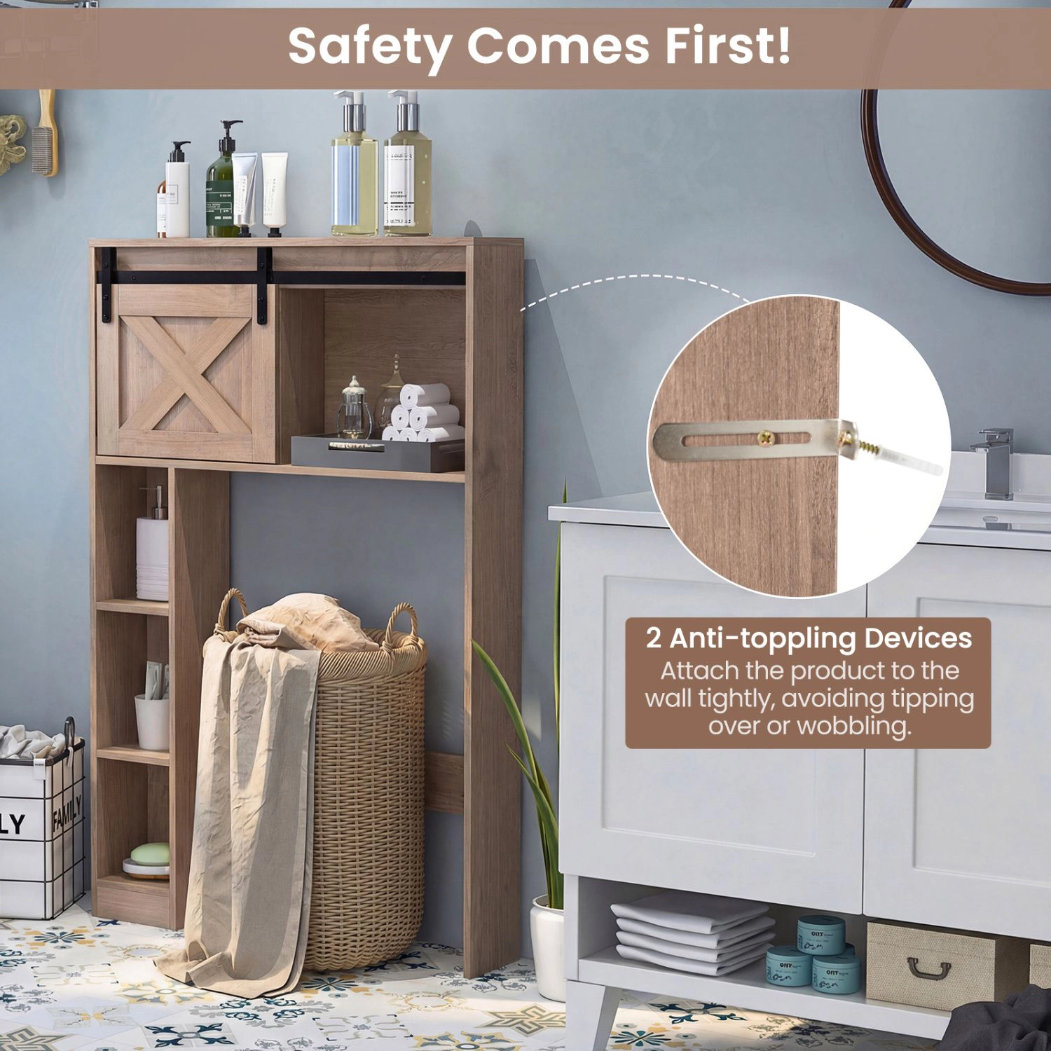 SlickBlue Freestanding Toilet Storage Organizer with Sliding Barn Door