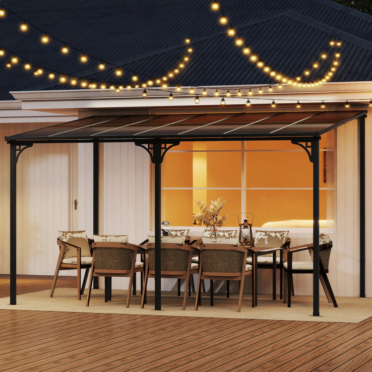 Hivvago Wall-Mounted Patio Gazebo Large Outdoor Hardtop Pergola With Sloped Polycarbonate Roof