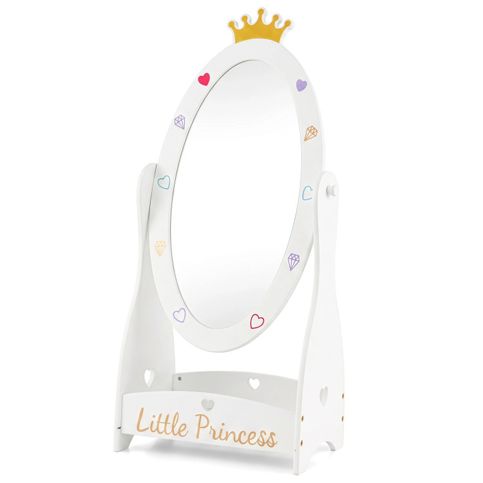 SUGIFT 360-Degree Rotating Frame and Storage Shelf Kids Full Length Mirror