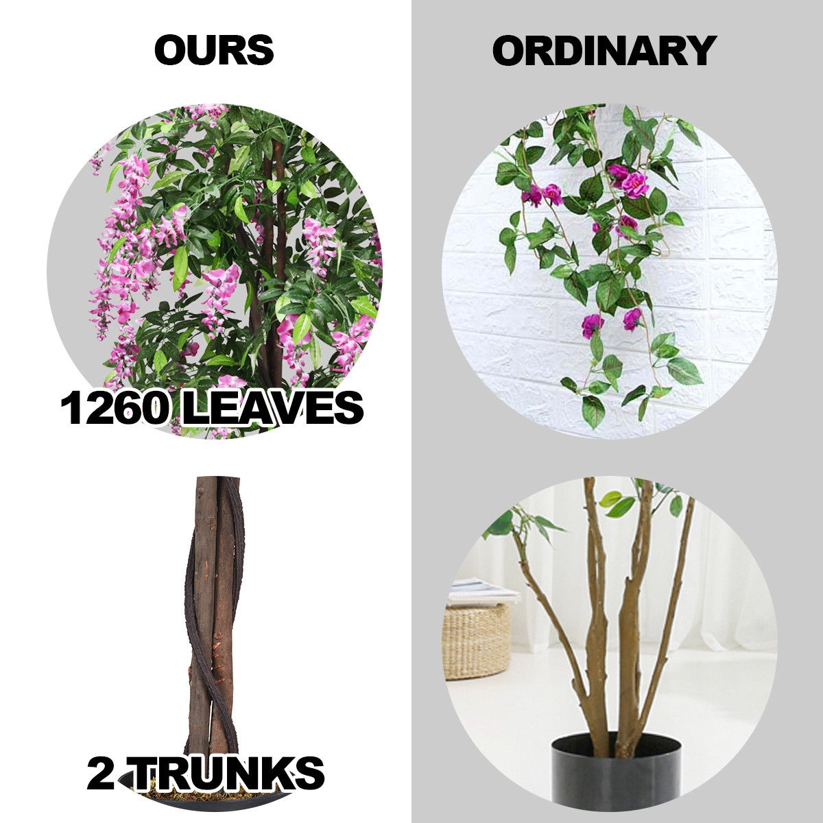 SUGIFT 6-ft Artificial Wisteria Tree with 2 Wood Trunks and 1260 Leaves in Moss Topped Pot in Purple