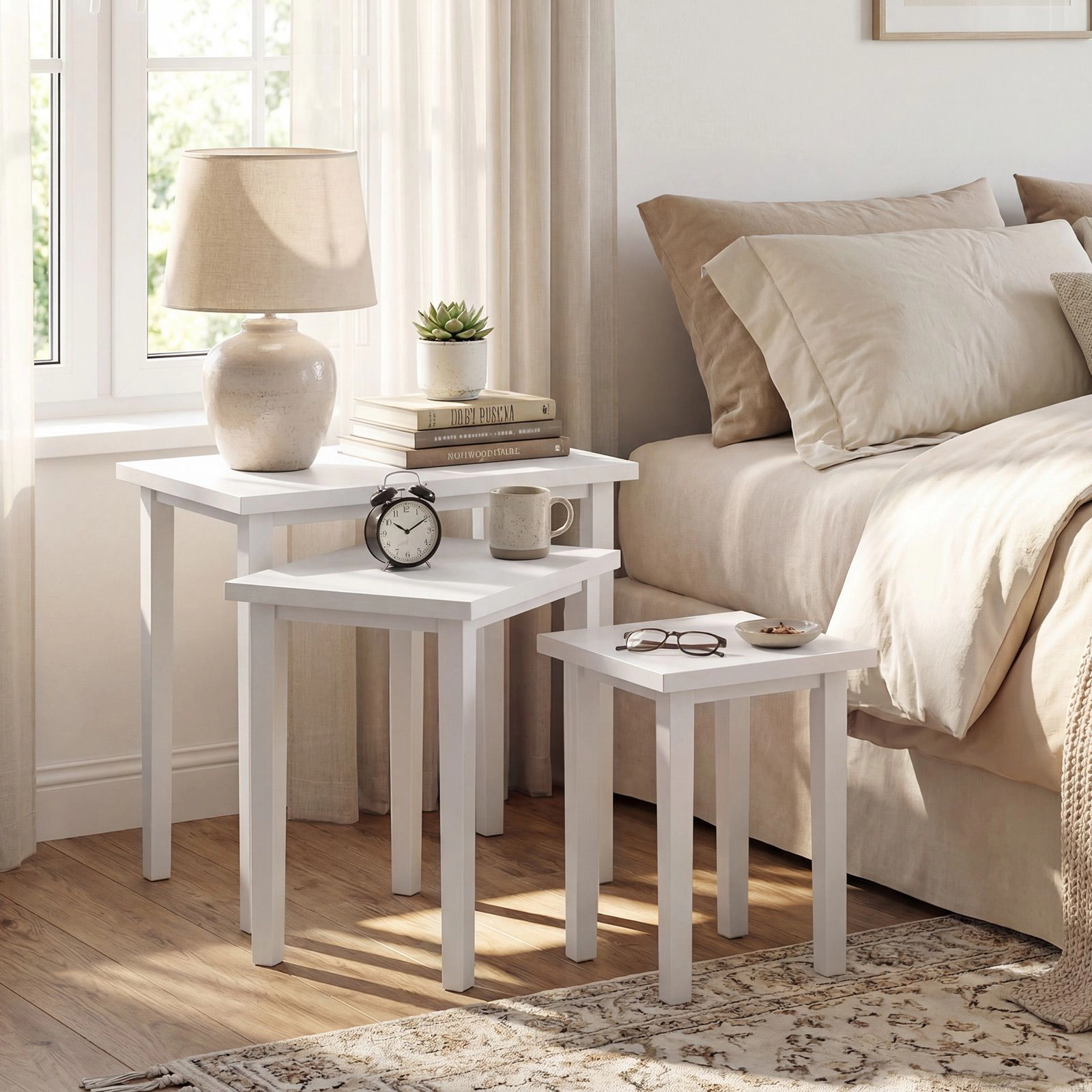SlickBlue Set of 3 Farmhouse Nesting Tables with Rectangle Wood Tops
