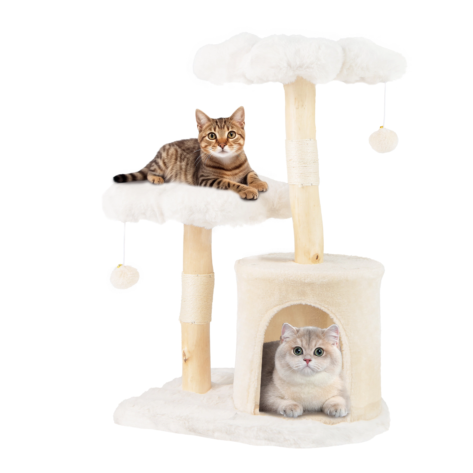SlickBlue Natural Wood Cat Tower with Scratching Posts and Perches