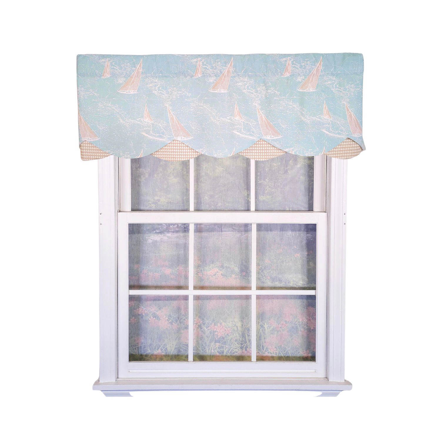 RLF Home 100% Cotton Potolan Petticoat With Ivory Lining Rod Pocket Window Valance 50" x 17" Blue