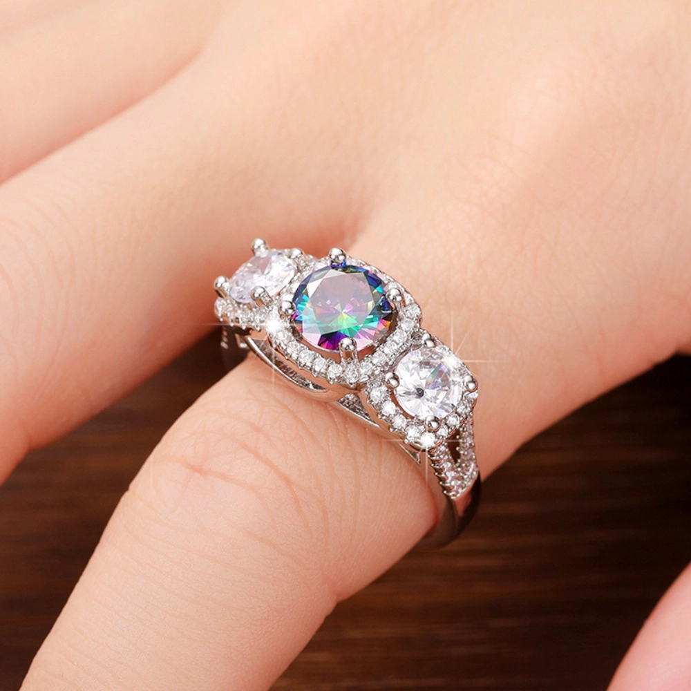 Round Rainbow Cubic Zirconia Statement Cocktail Rings for Women