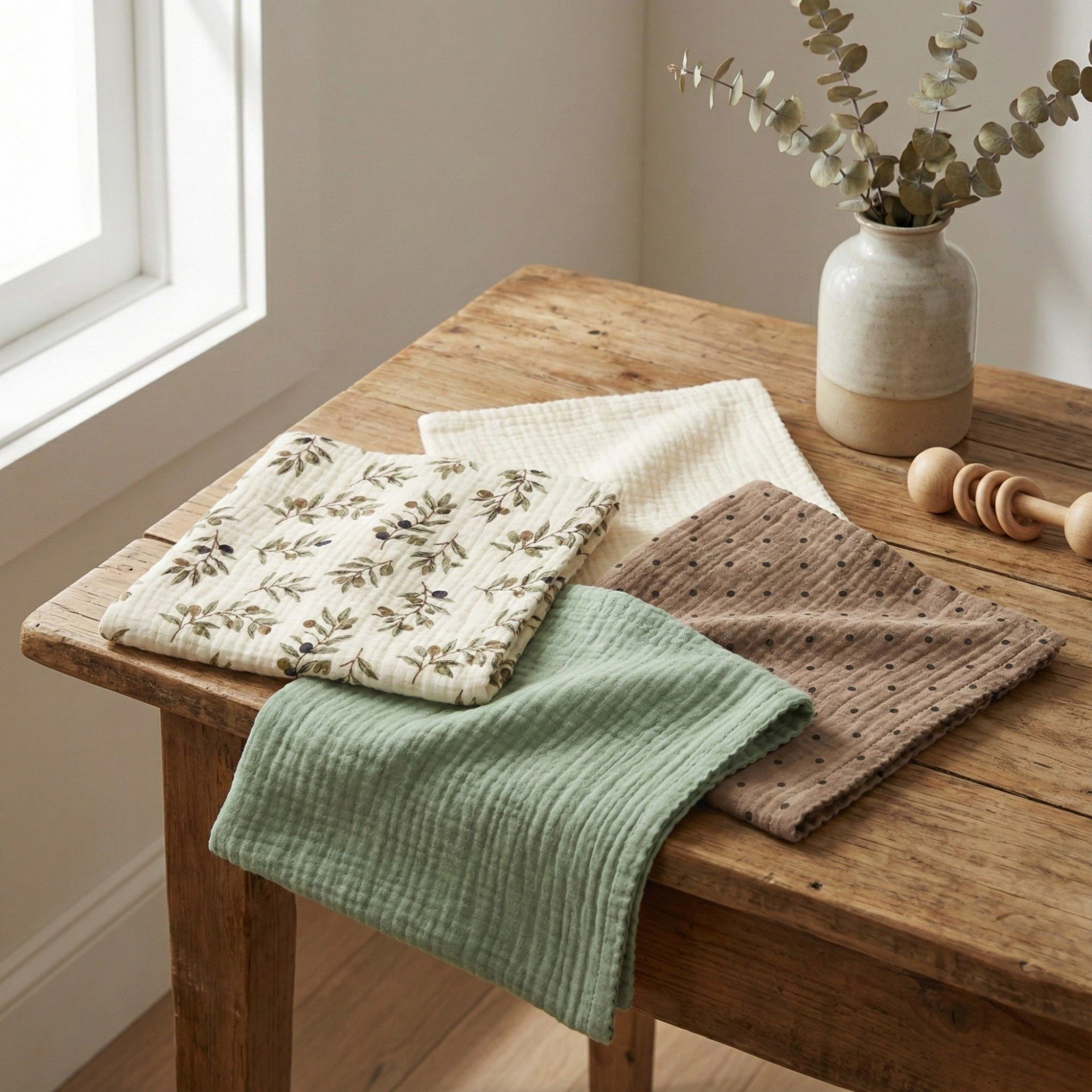 Alilang Unisex Soft Cotton Textured Kitchen Cleaning Cloths Hanging Dish Towels Floral and Solid Mix 4 Pack