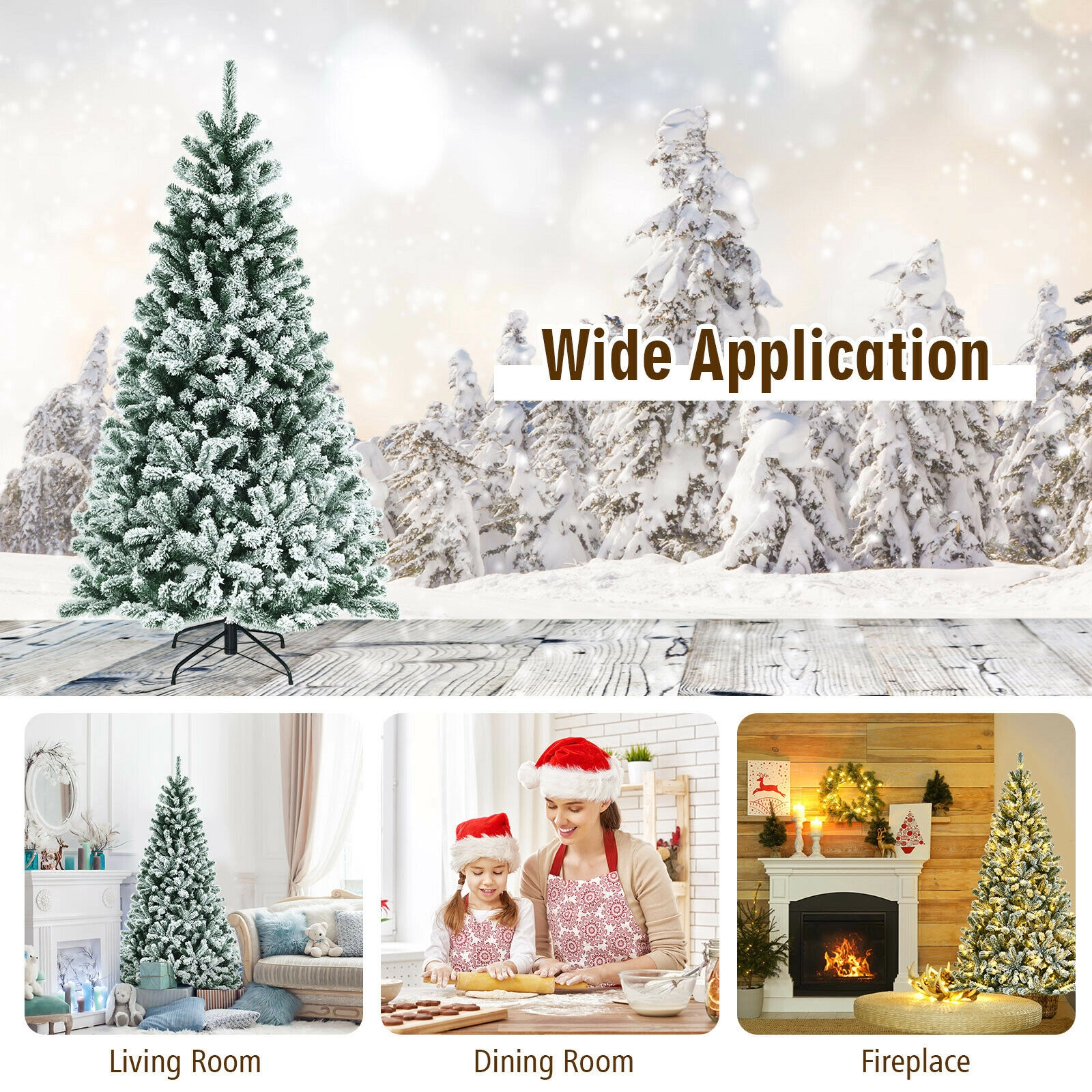 SUGIFT 6 ft Pre-Lit Snow Flocked Christmas Tree with 450 Branch Tips and 250 Warm LED Lights