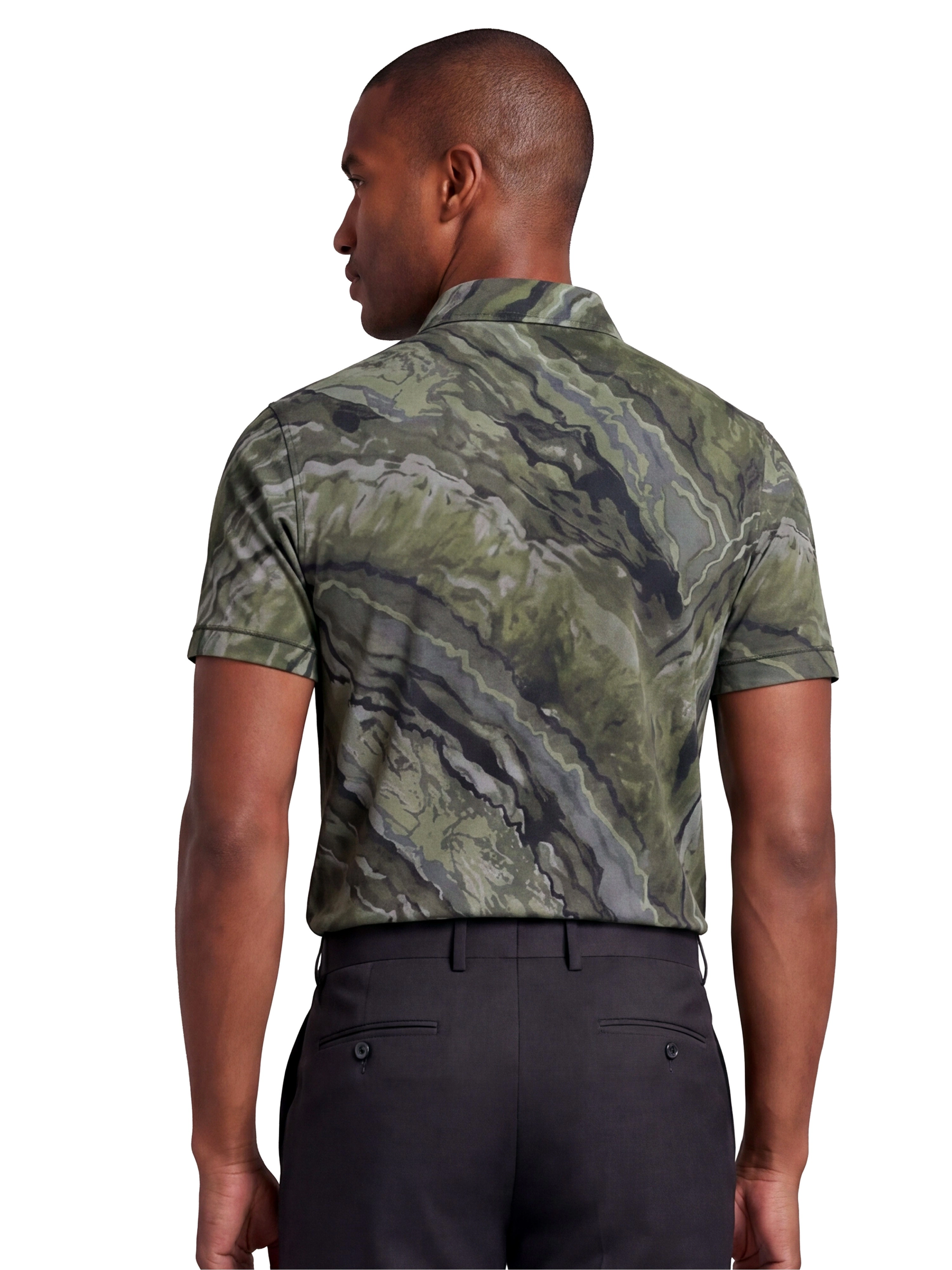 24sevenMen Wrinkle Resistant 3 Button Machine Washable Green Marble Polo Shirt