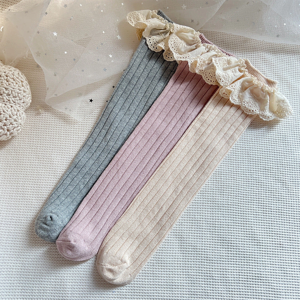 MyKids-USA Baby Kids Girls Lace Trim Patchwork Design Breathable Stocking Socks
