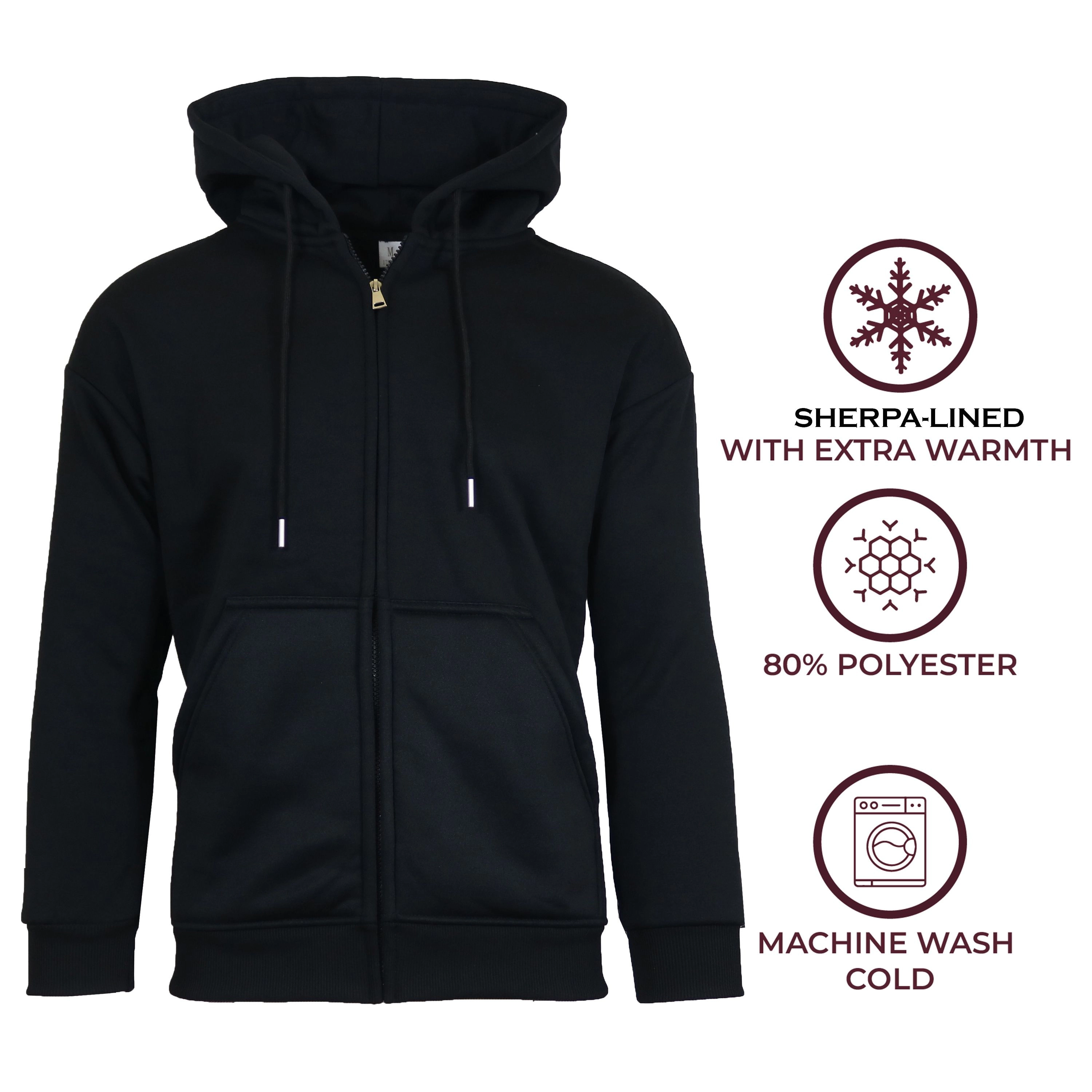 Galaxy Men's Sherpa Lined Full Zip-Up Hoodie Sweatshirt (S-3XL)