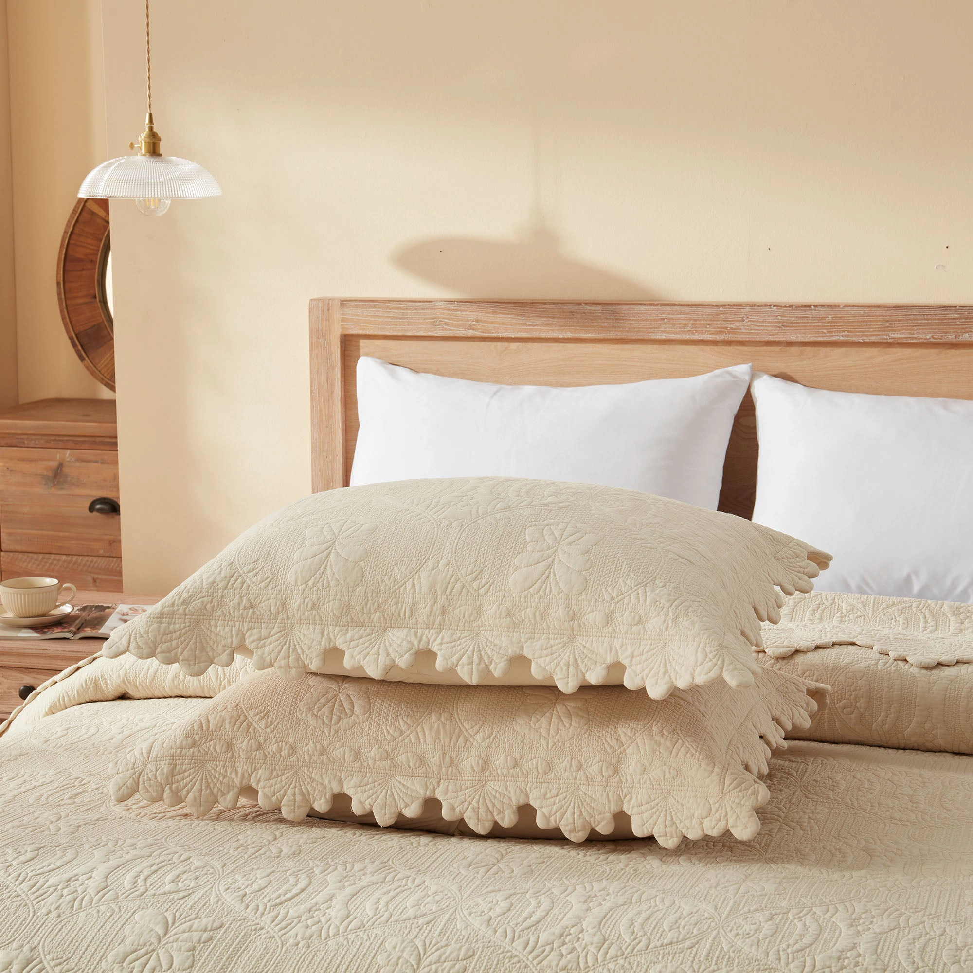 MarCielo 3 Piece Oversized Embroidered Quilt Bedspread Set 100% Cotton