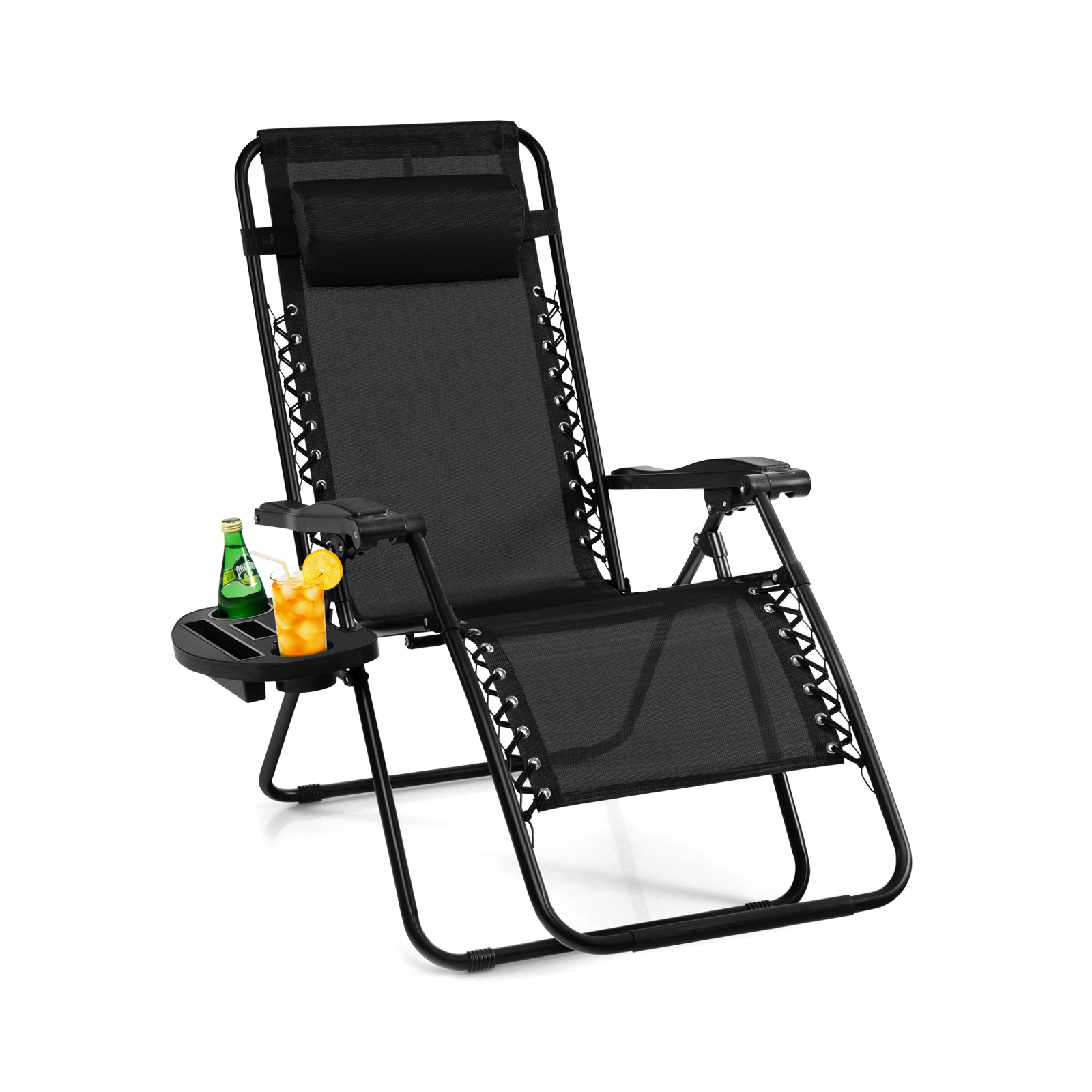 LJG Outdoor Folding Zero Gravity Reclining Lounge Chair with Utility Tray