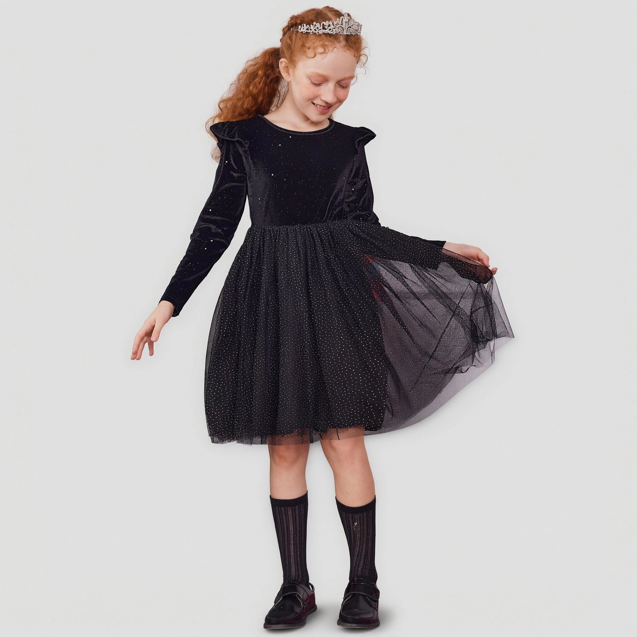 Arshiner Girl Dress Tutu Velvet Tulle Long Sleeve Special Occasion Dresses