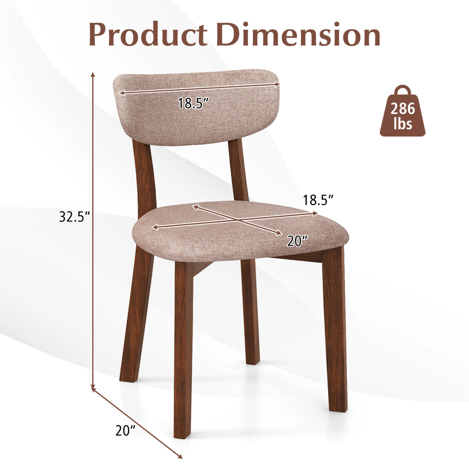 LJG Dining Chairs Set of 2 Upholstered Mid-Back Chairs with Solid Rubber Wood Frame