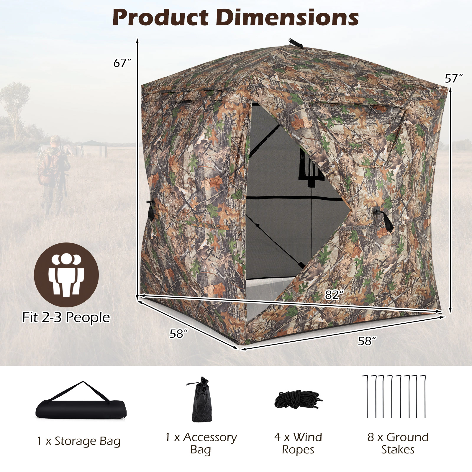 SUGIFT Camouflage 270-Degree See-Through Hunting Blind Tent with Silent Magnetic Door and Carrying Bag