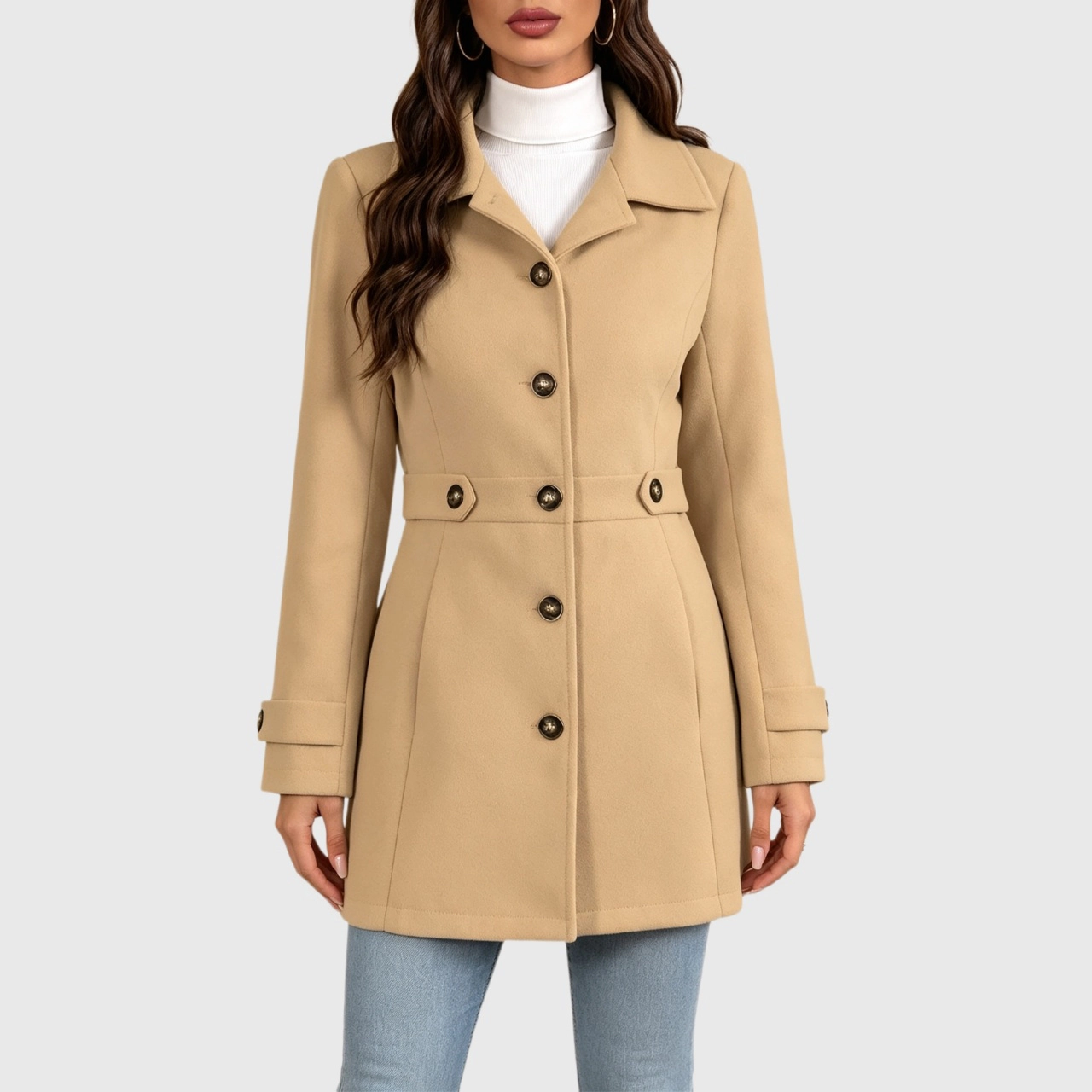 YesFashion Women's Single Breasted Pea Coat Notched Lapel Winter Fall Trendy Casual Overcoat