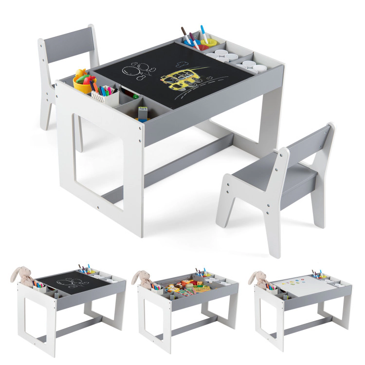 Hivvago Multifunctional Kids Table And 2 Chairs Set With Chalkboard