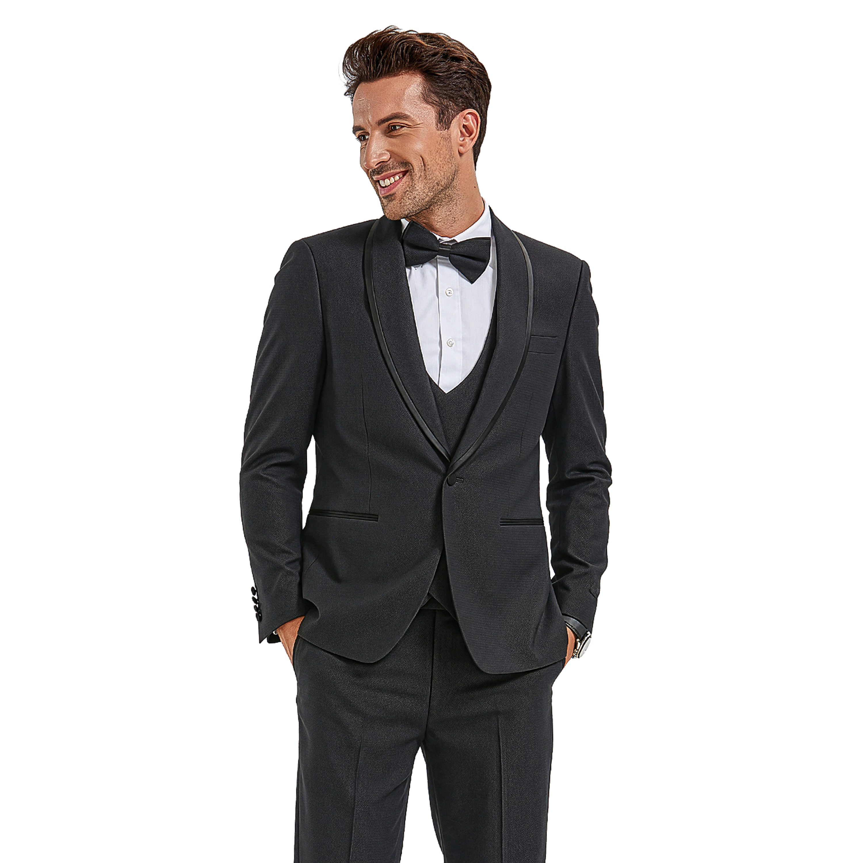 Tazzio Men's Skinny Fit 3-Piece Tuxedo Look Suit Set, Double Breasted Vest
