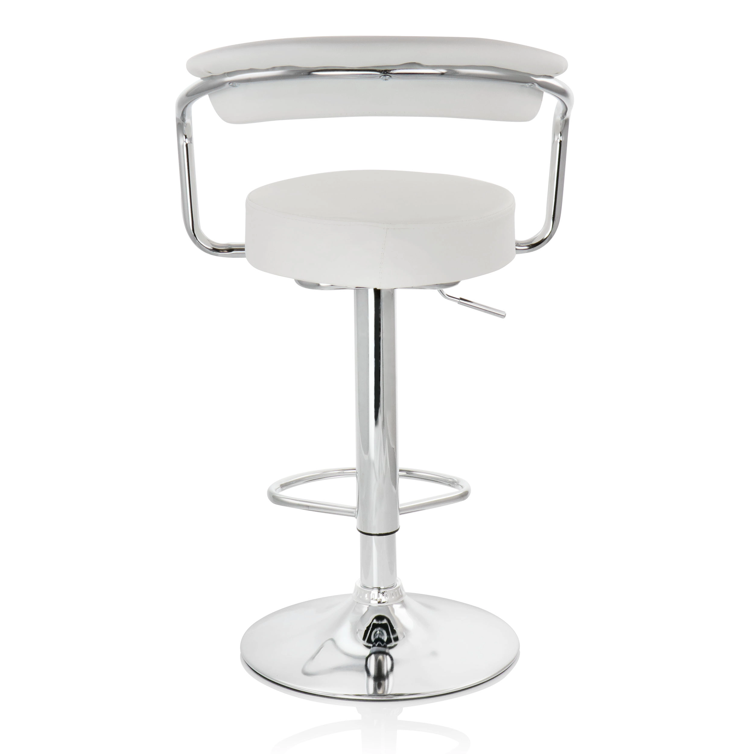 Elama 2 Piece Faux Leather Retro Adjustable Bar Stool in White with Chrome Handles and Base