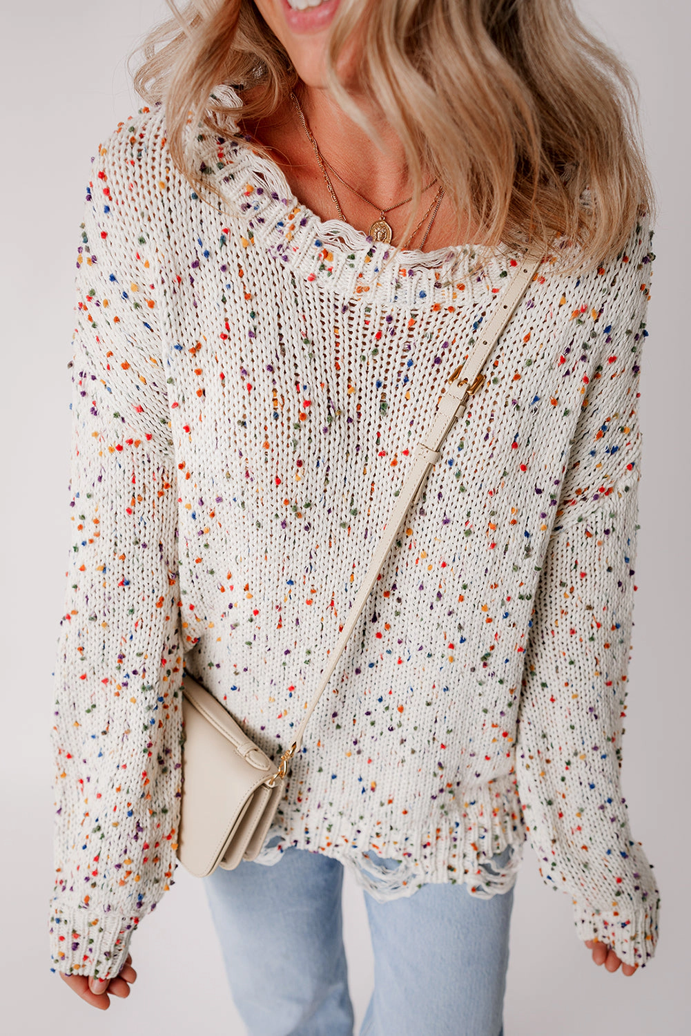 Threaded Pear Women's Isabel Confetti Distressed Knit Sweater