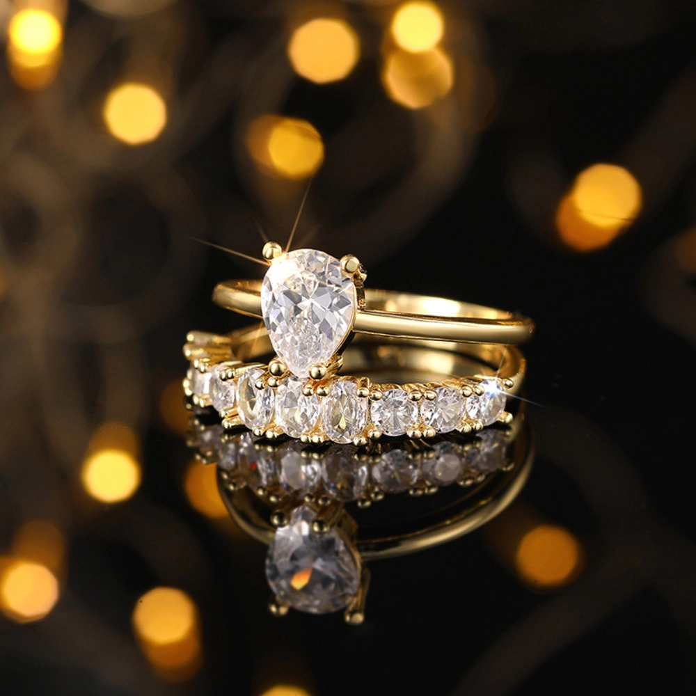 2pcs Elegant Double Layered Zirconia Ring