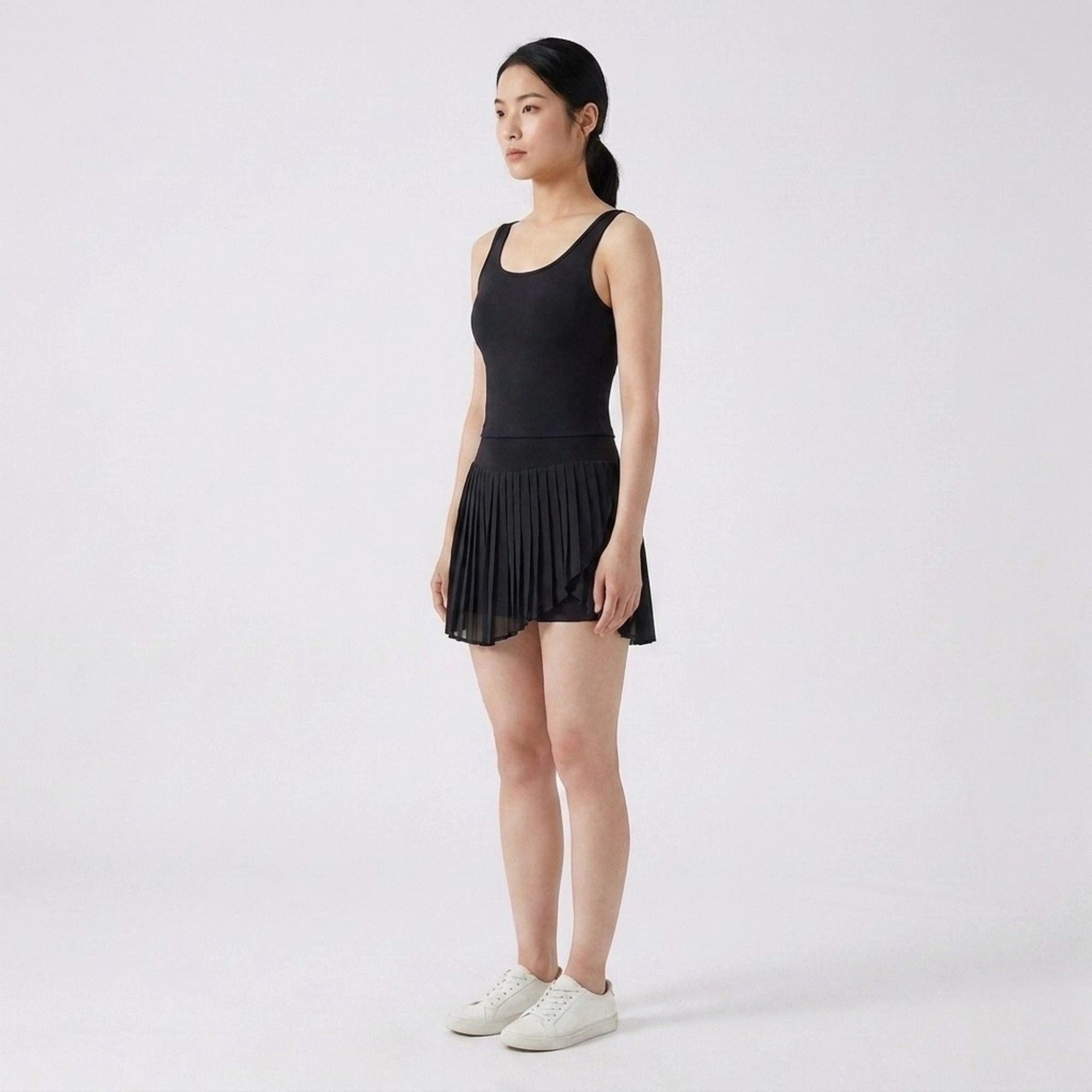 Anna-Kaci Women's High-Waist Pleated Athletic Skort with Sheer Overlay Wide Waistband and Built-In Shorts
