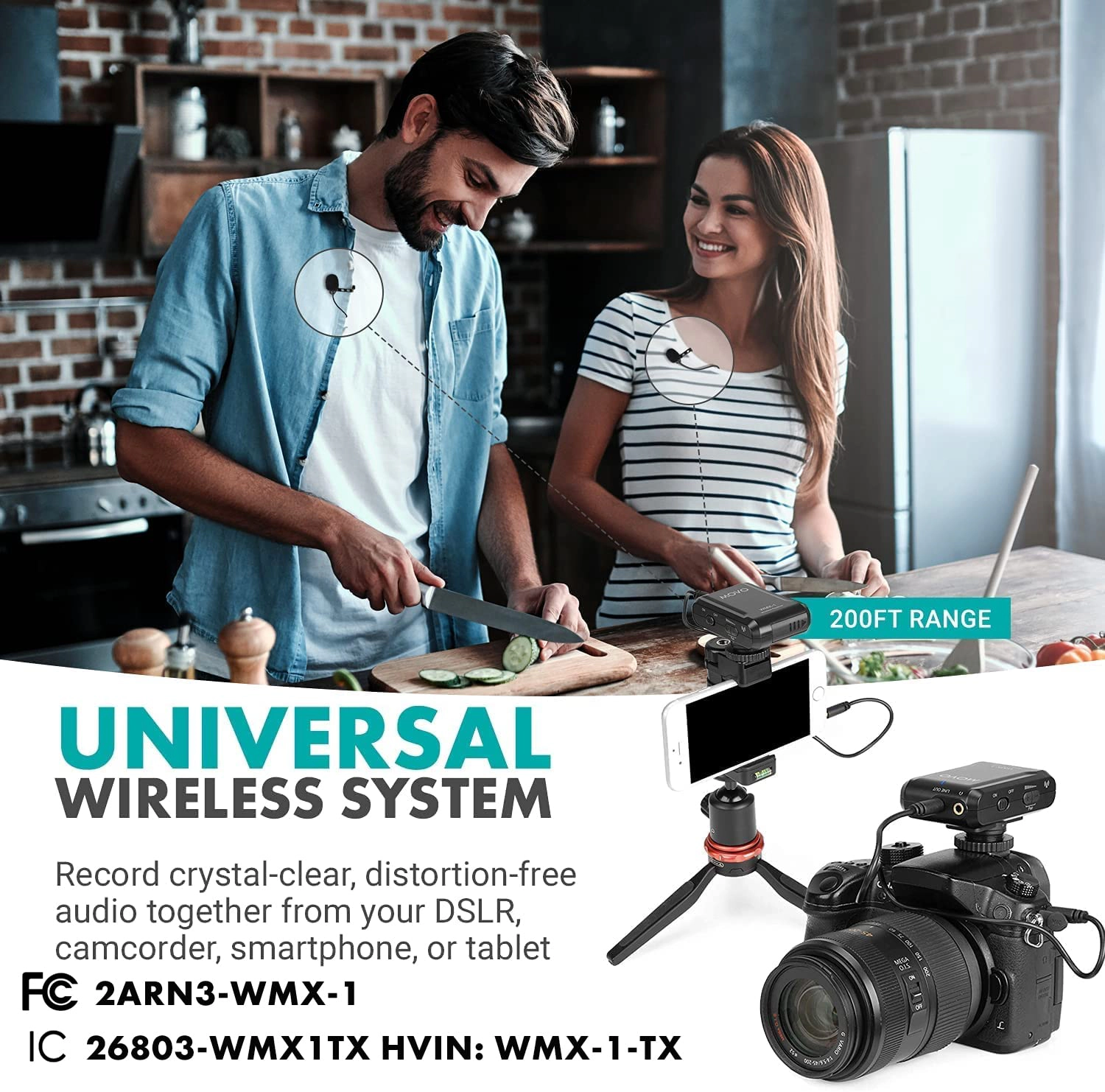 Movo WMX-1-DUO 2.4GHz Dual Wireless Lavalier Microphone System Compatible with Cameras and Smartphones