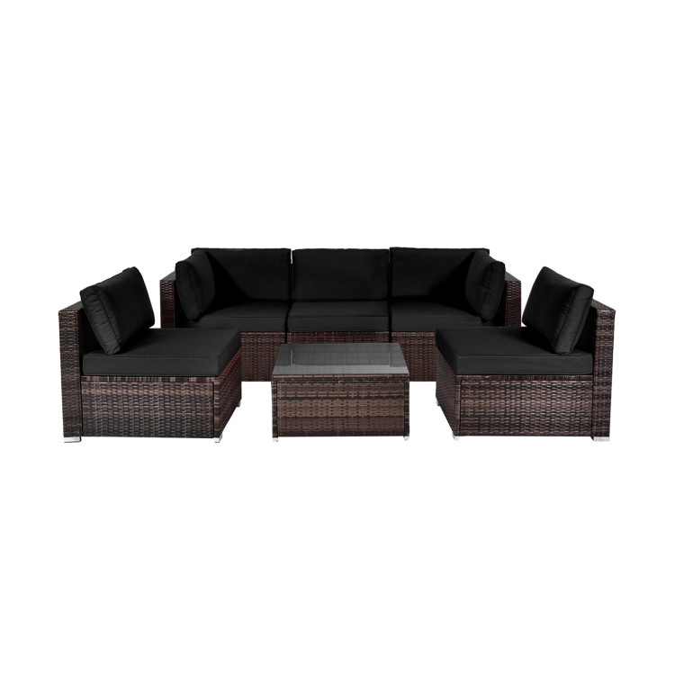 Hivvago 6 Pieces Patio Rattan Furniture Set With Cushions And Glass Coffee Table