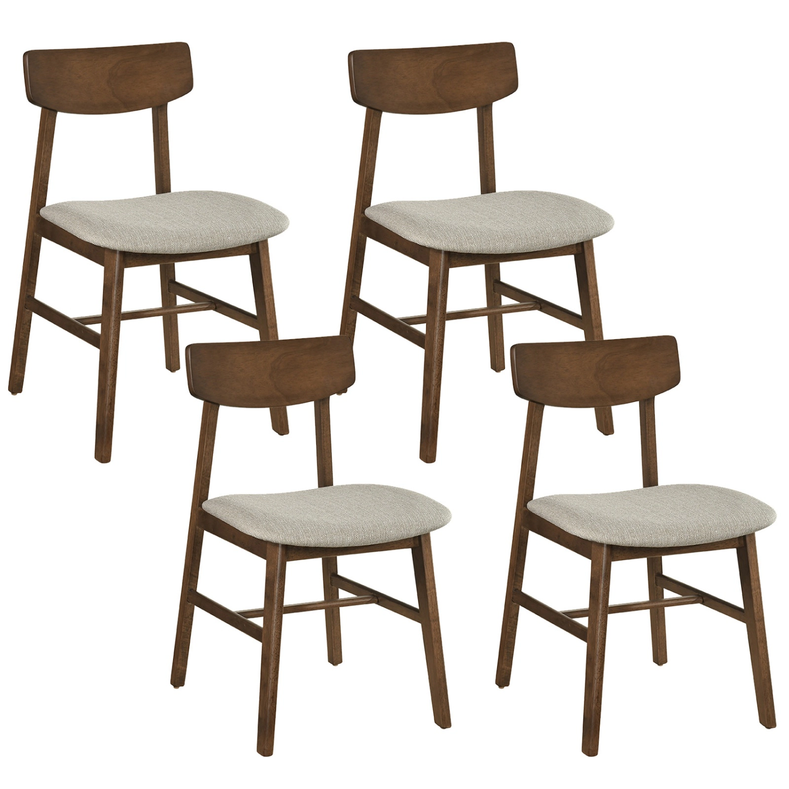 SUGIFT Solid Rubber Wood Dining Chairs Set of 4 with Curved Backrest 330-lb Capacity Walnut + Gray