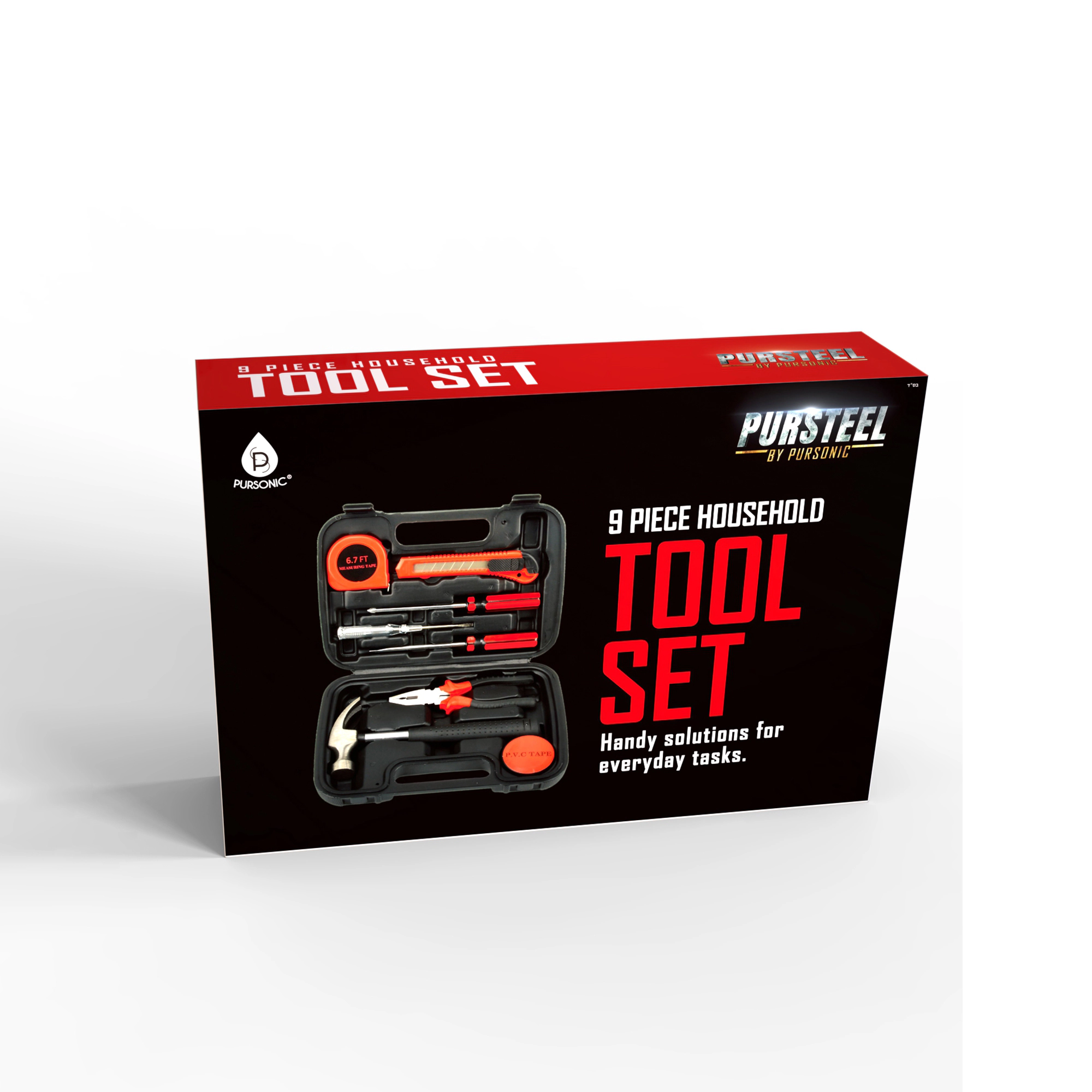 Pursonic Unisex 9-Piece Household DIY Repair & Maintenance Tool Set