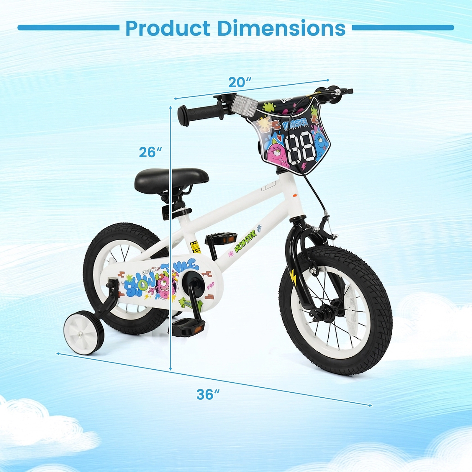 12-in Kids Bicycle for Ages 3-4 with Training Wheels Coaster Brake 17.5-in Low Saddle and Reflectors Street Graphics