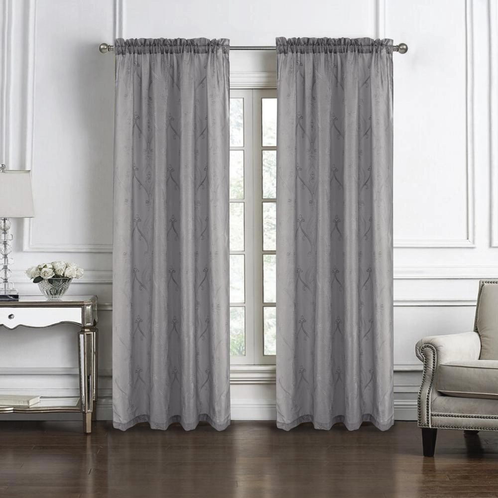 RT Designers Collection Pearl Emb Metallic Doily Rod Pocket Room Darkening Window Curtain Panel 54" x 84" Charcoal