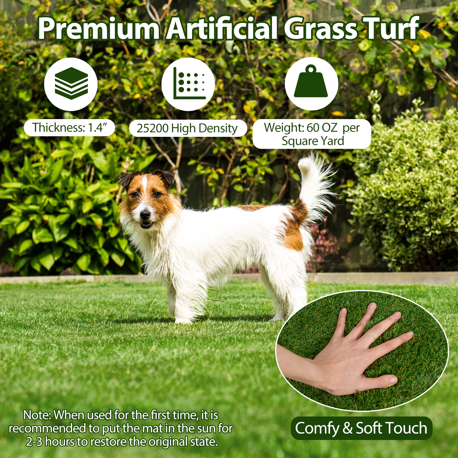SUGIFT Green Artificial Grass Turf Mat with Drainage Holes and Latex Backing 4-ft W 6-ft D 2-in Pile Height