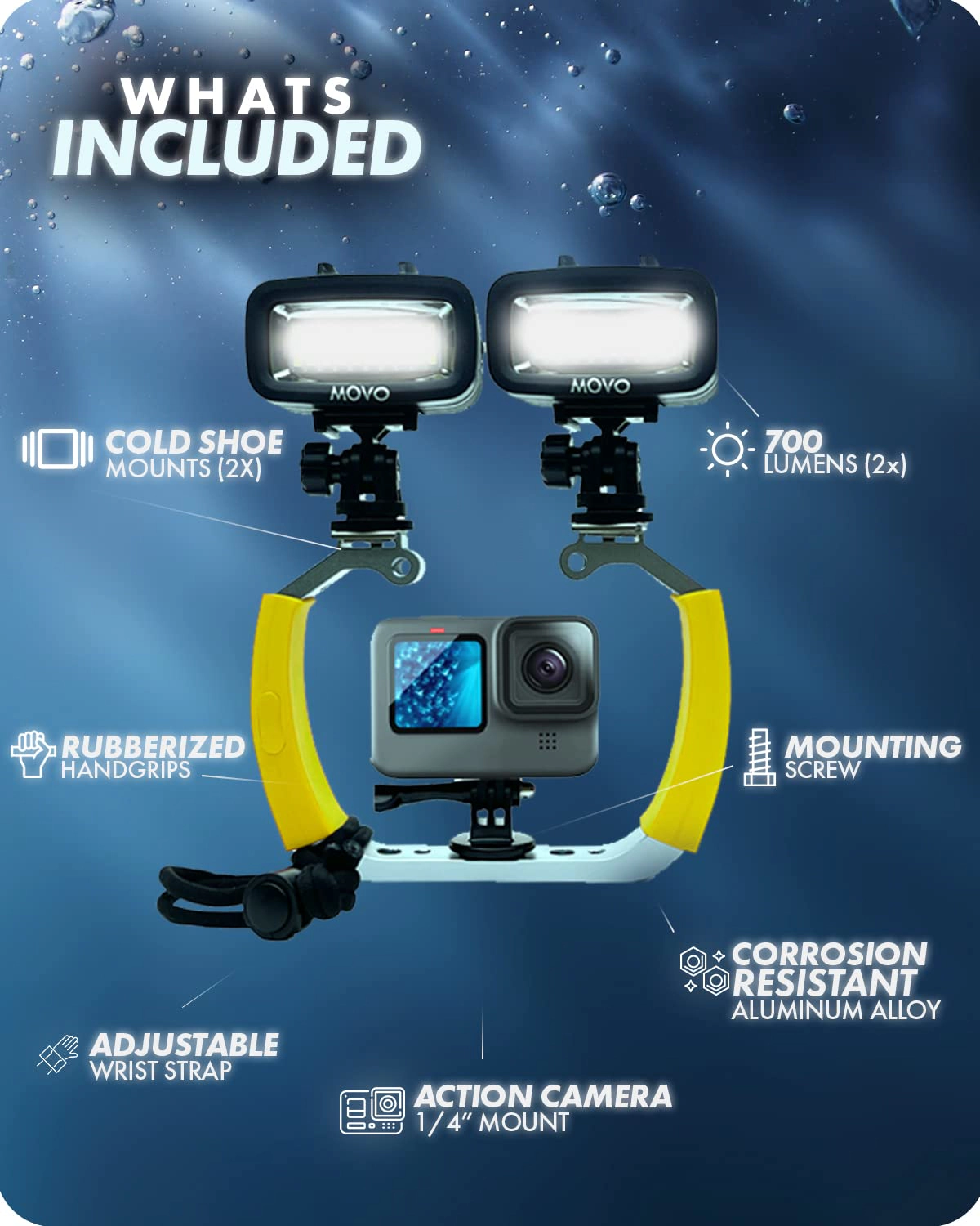 Movo DiveRig3 Diving Rig Bundle with 2 Waterproof LED Lights