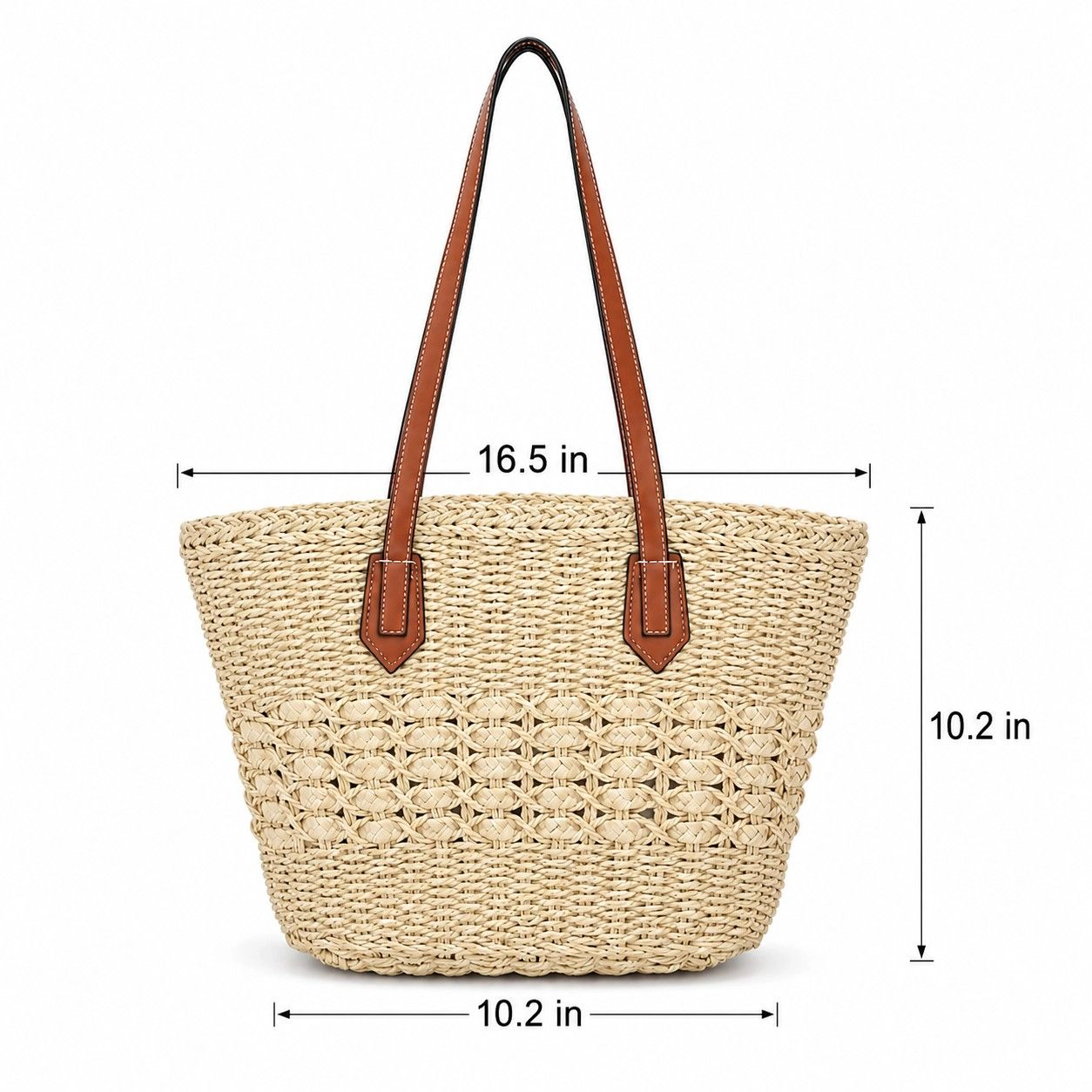 Alilang Women's Woven Straw Tote Bag with Zip Closure Small Interior Pocket and Leather Handles, Khaki