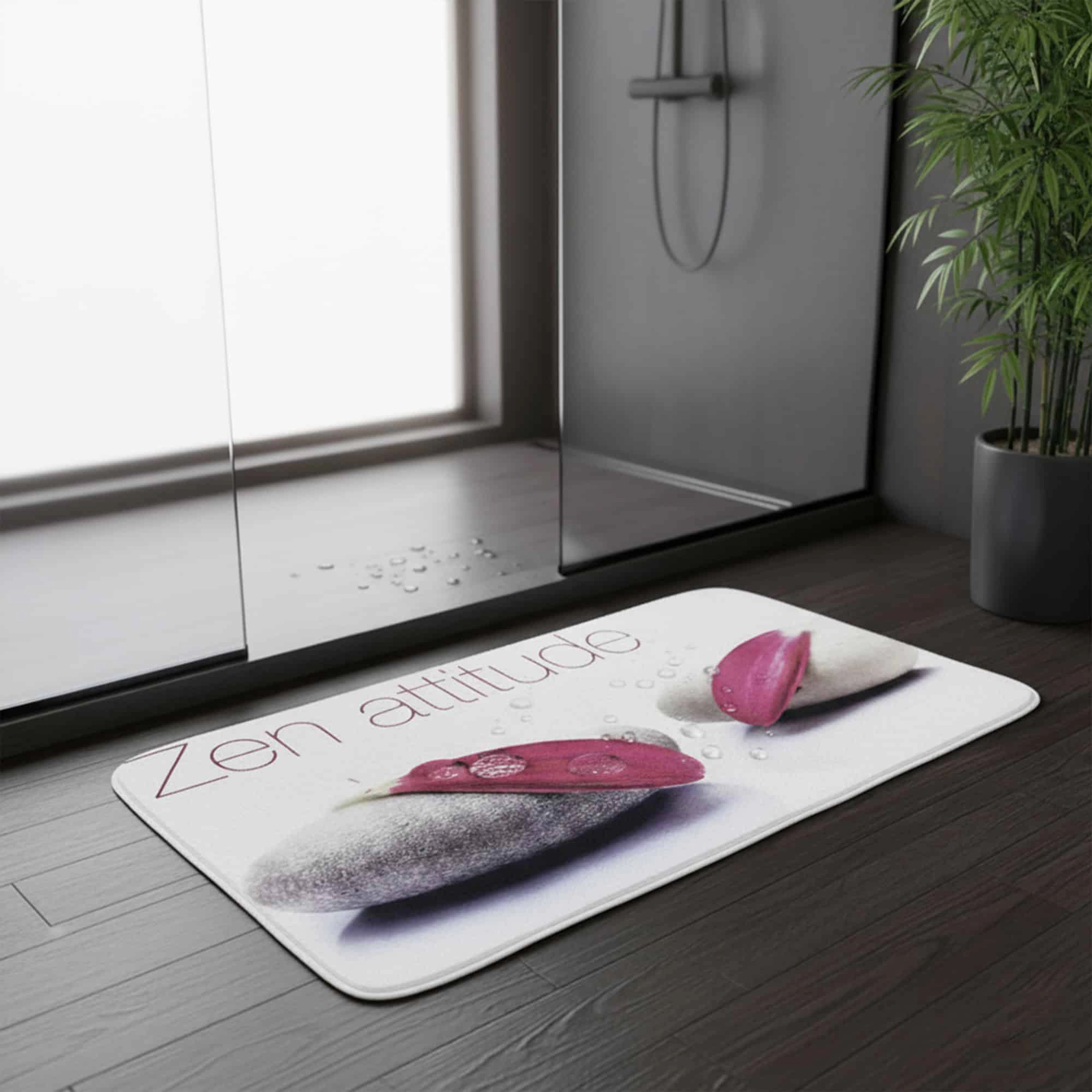 Evideco French Home Goods Zen Attitude Memory Foam Bath Mat 36 x 24 in, Pink Stone Print