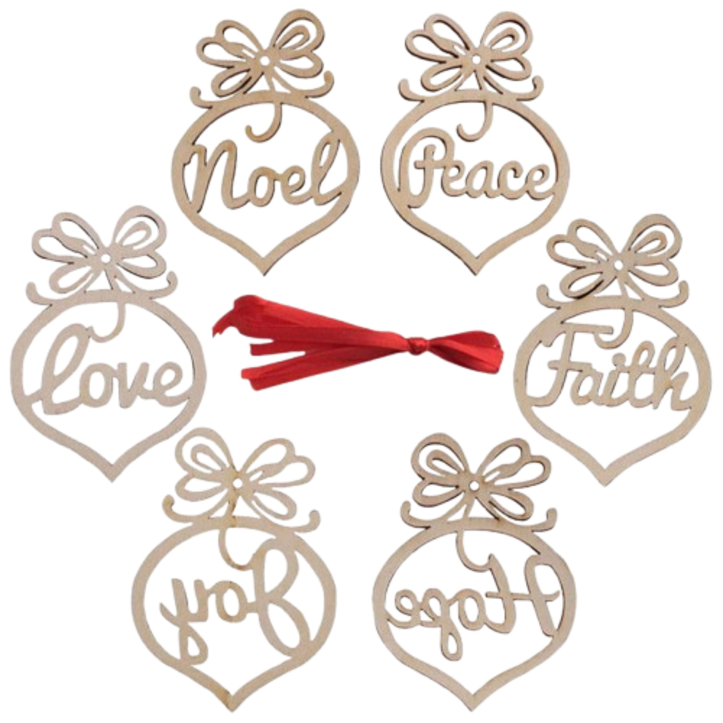 Home Collection Pack of 6 Wooden Christmas Tree Hanging Ornaments Decorations
