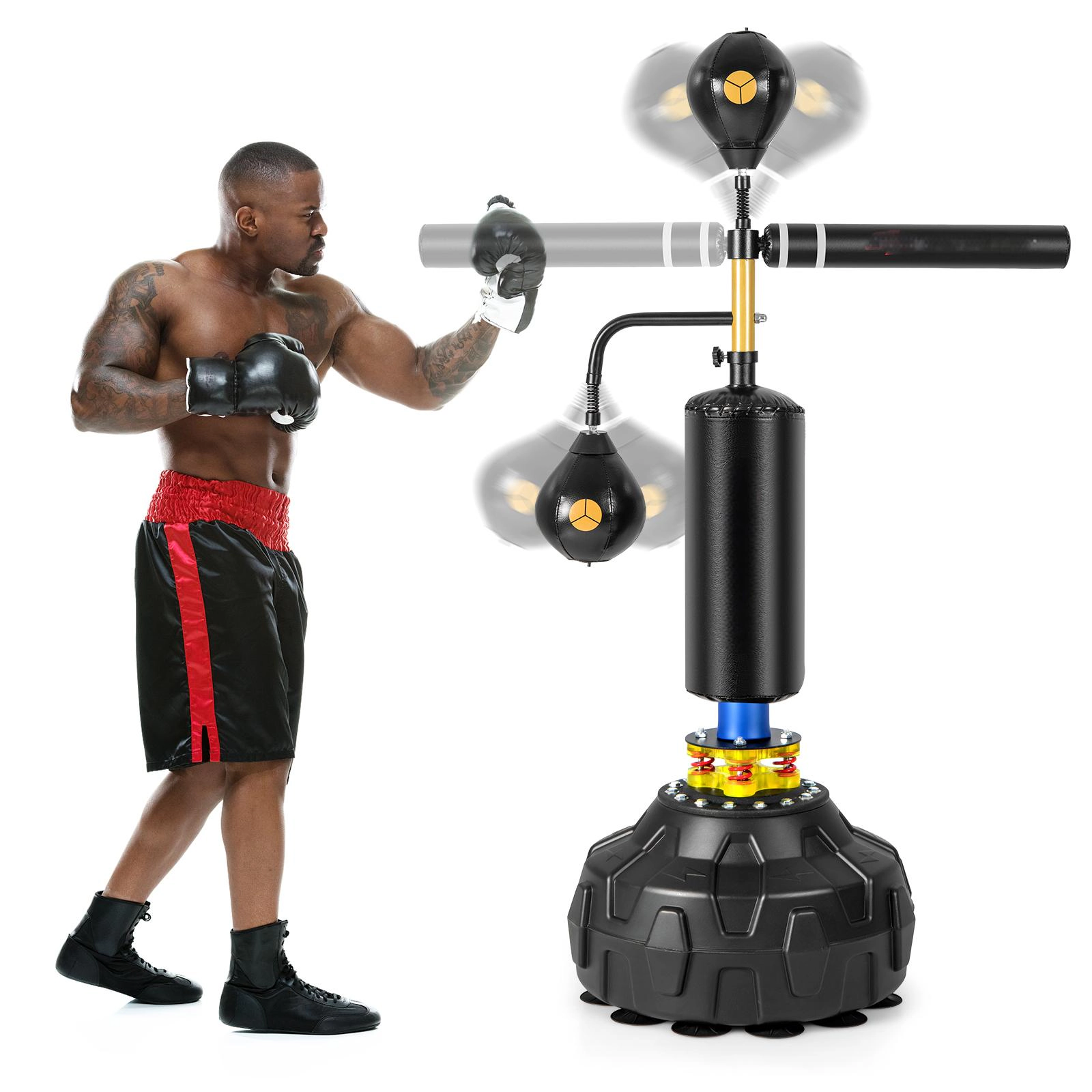 SUGIFT Freestanding Boxing Speed Trainer Punching Bag with 360° Spinning Bar 6-Level Adjustable Height Black