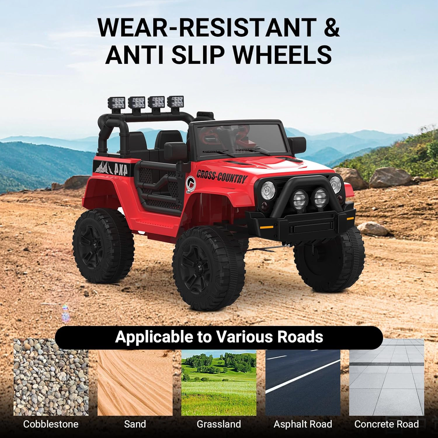 Enjyam 2-Seater 12V Ride On Truck for Kids w/Parent Remote, Safety Belt, LED Lights, MP3 Player, All-Terrain Wheels