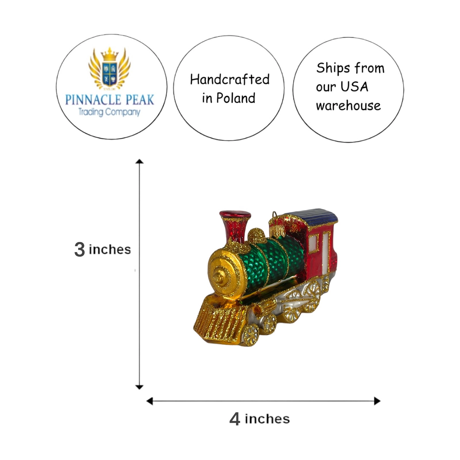 Pinnacle Peak Trading Company Red and Green Train Locomotive Polish Glass Christmas Tree Ornament Decoration