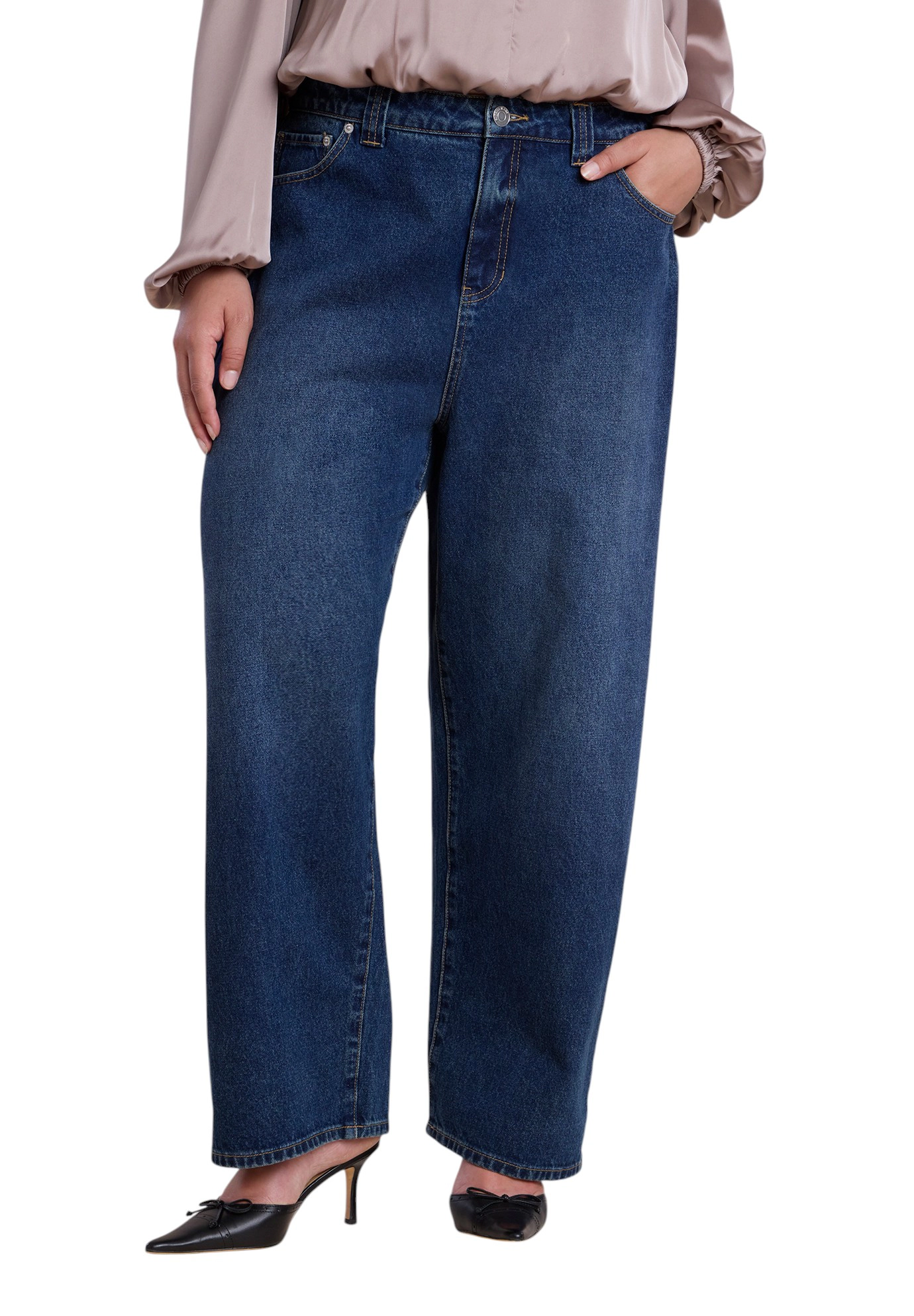 ELOQUII Women's Plus Adjustable Wide-Leg Jeans