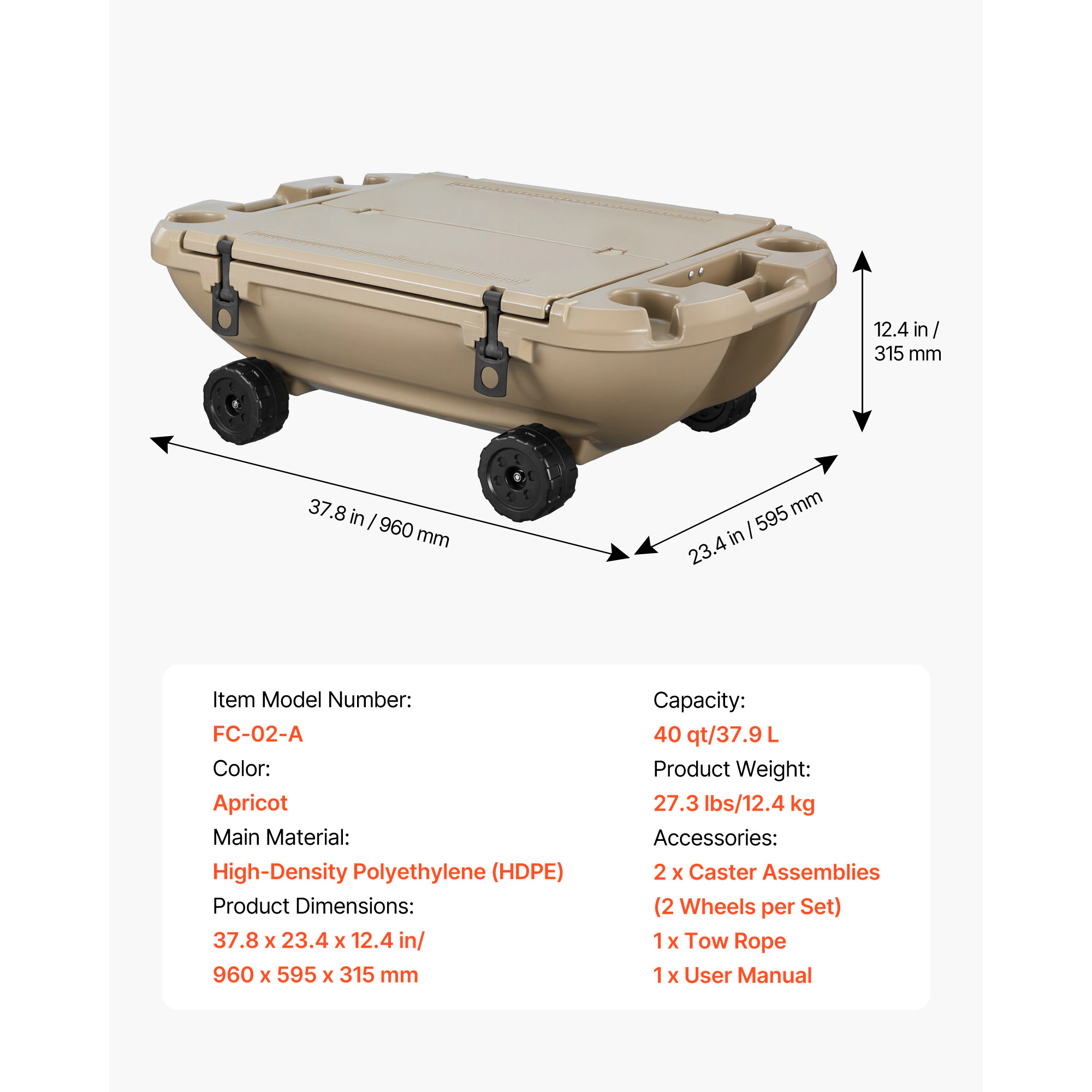 HONGGE Floating Cooler 40 QT Floating Ice Chest with Dry Storage & Tow Rope Premium LLDPE Amphibious Drink Cooler for