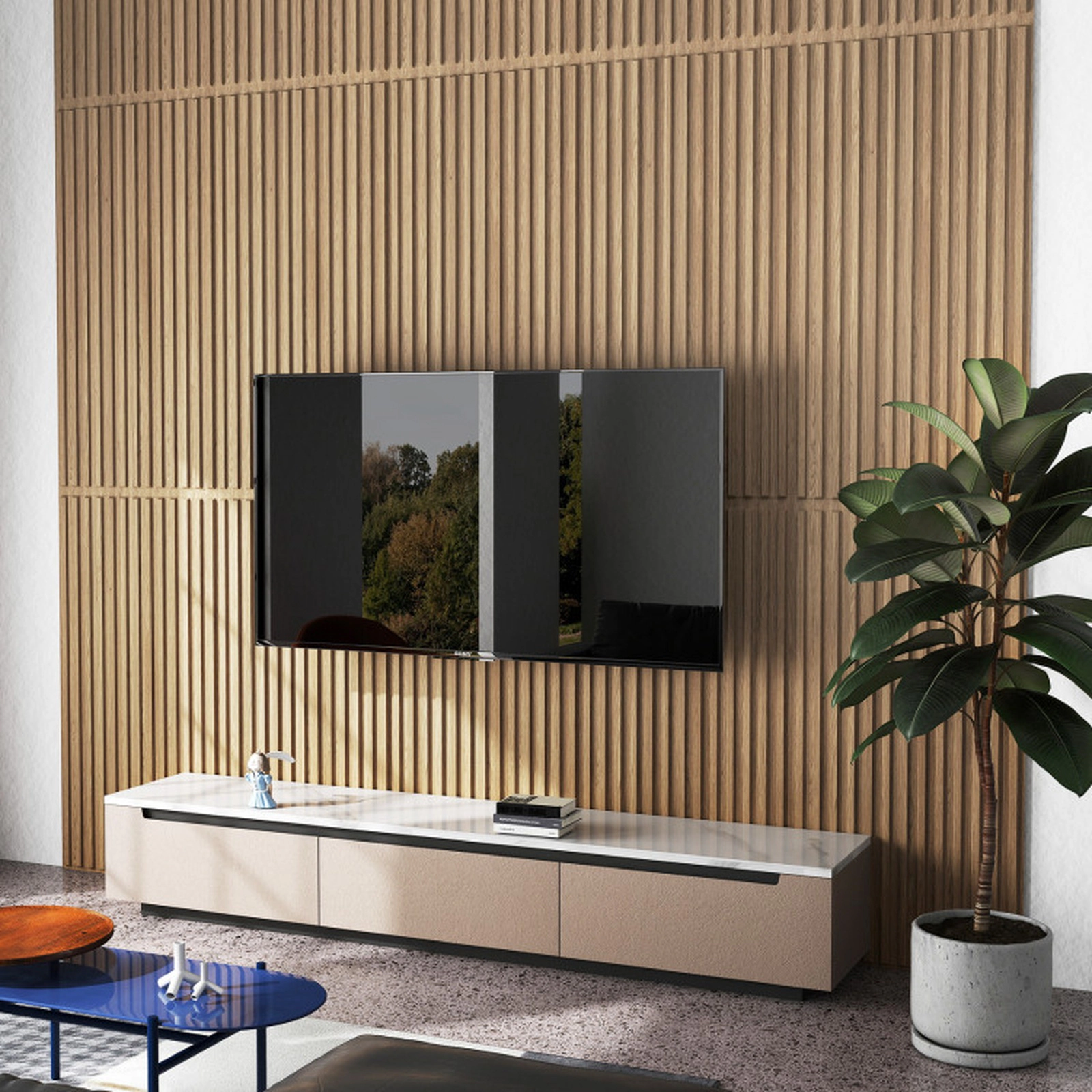 SUGIFT 12-Pack Walnut and Black 3D Fluted PVC Slat Wall Panels, 96 sq. ft.