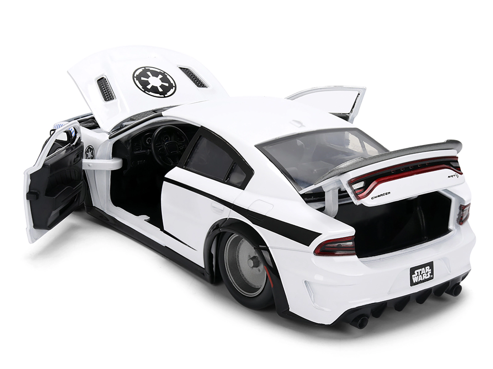 Jada 2021 Dodge Charger SRT Hellcat White with Graphics and Stormtrooper Figure "Star Wars" Franchise