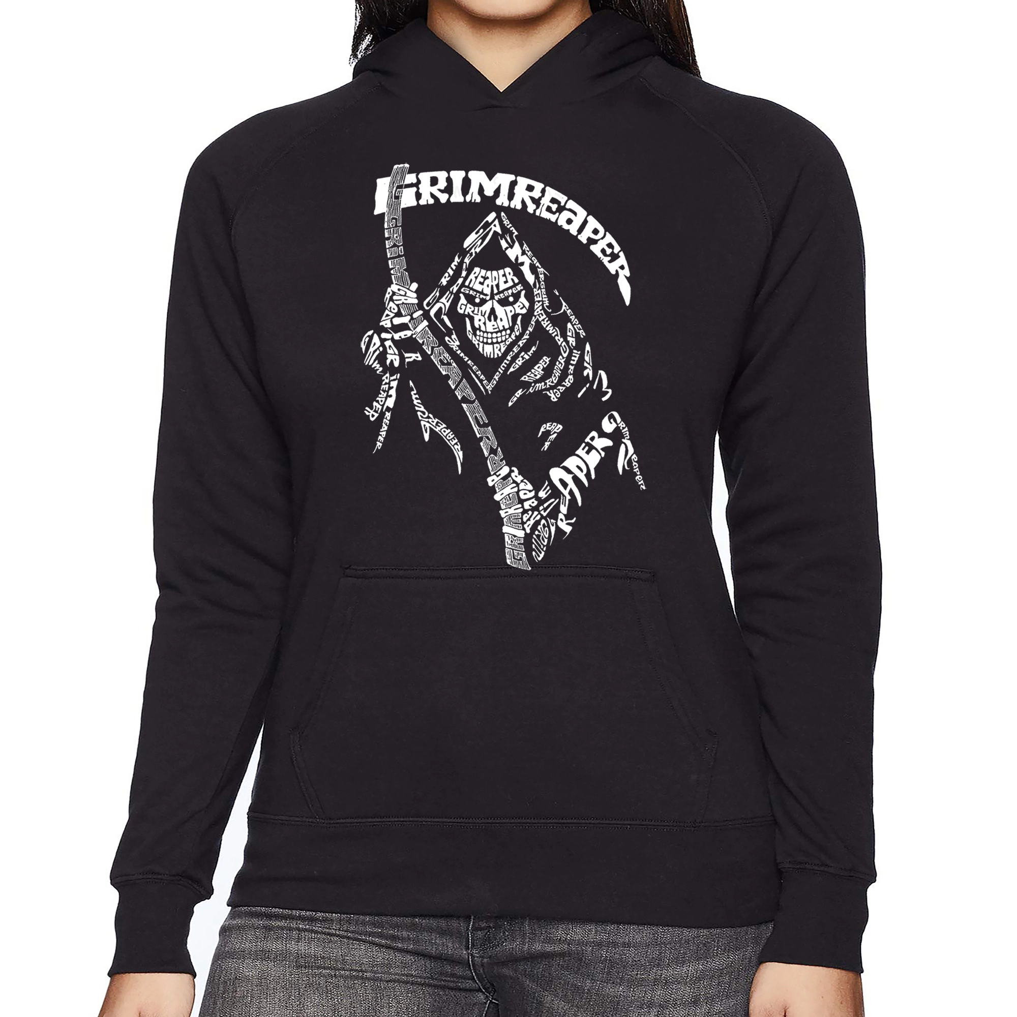 LA Pop Art Women's Word Hooded Sweatshirt - Grim Reaper